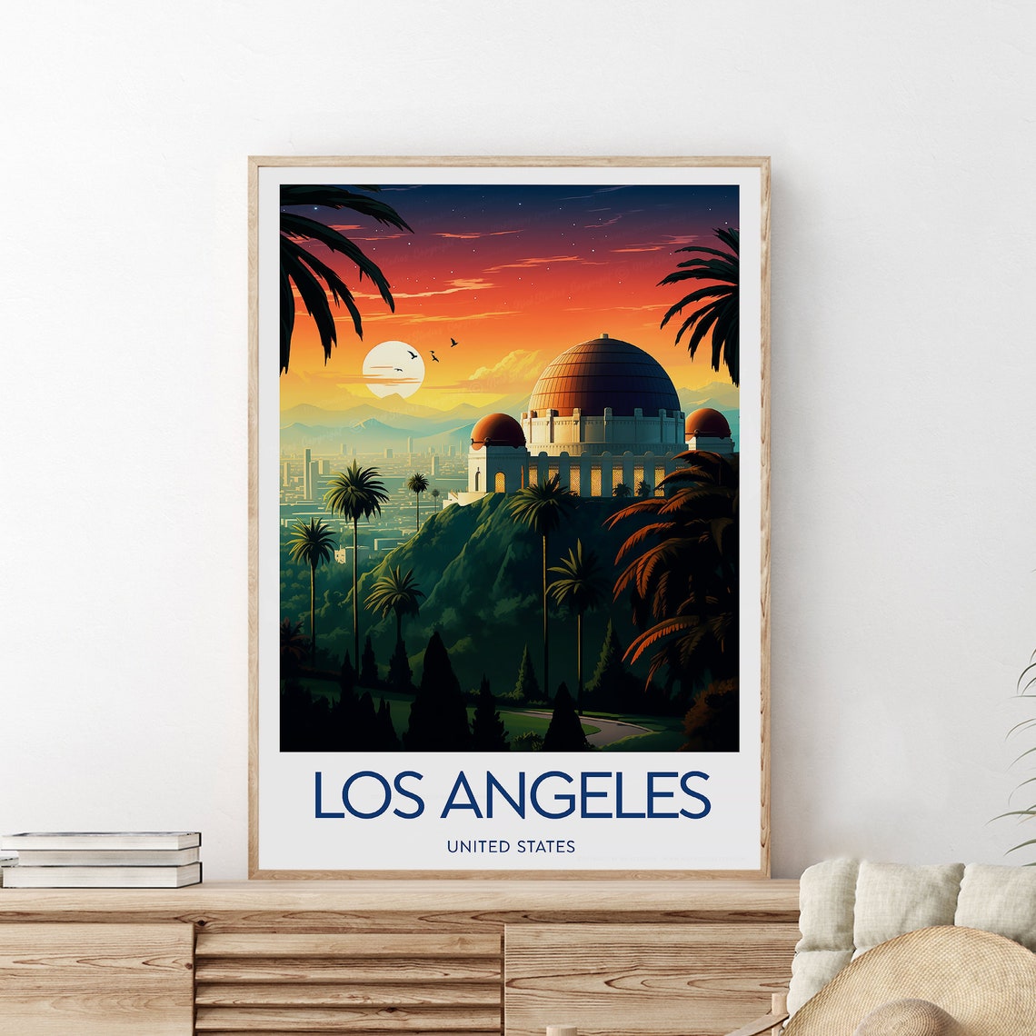 Los Angeles Griffith Observatory Sunset Palms Cityscape Poster