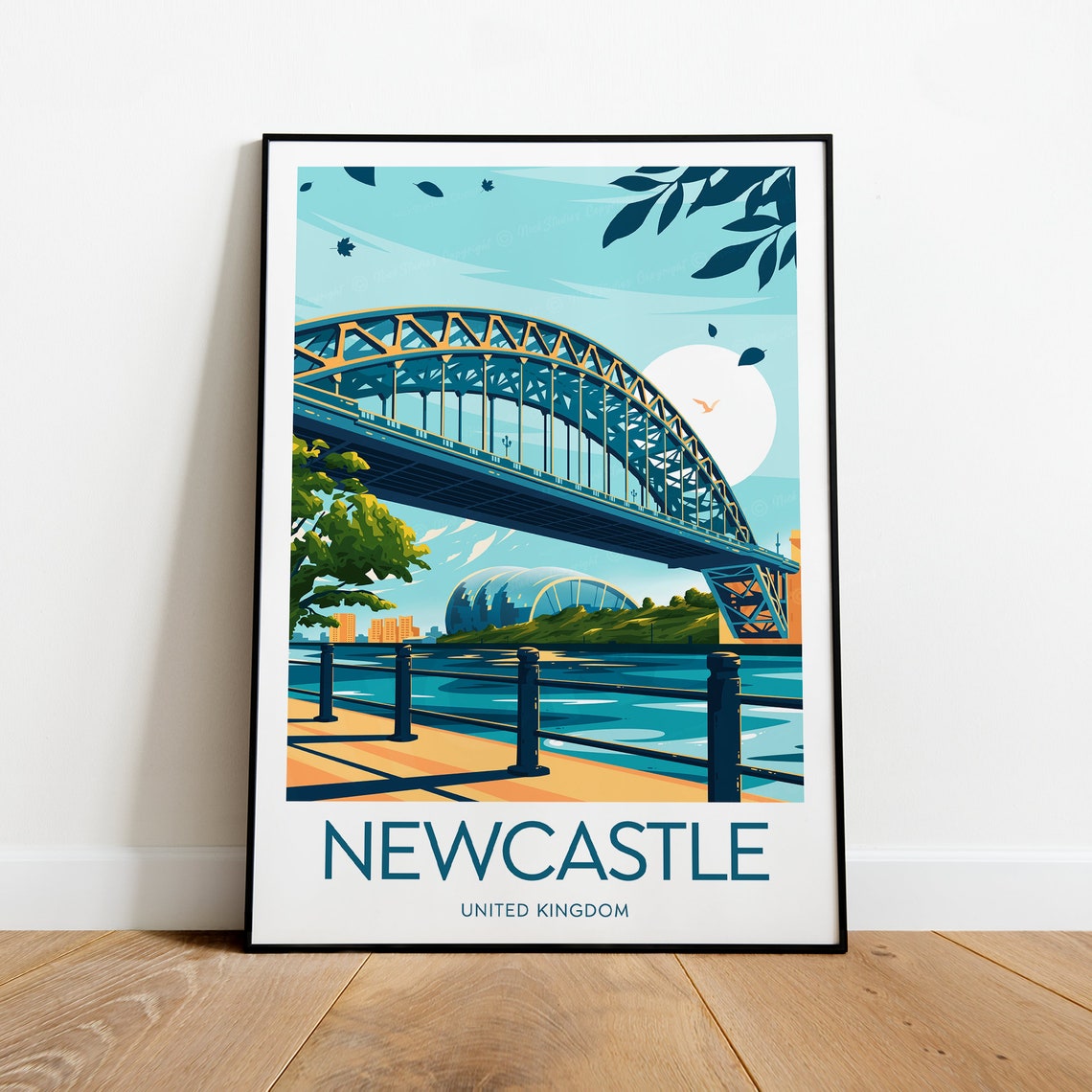 Newcastle England Tyne Bridge Riverside Sunset Arch View Poster