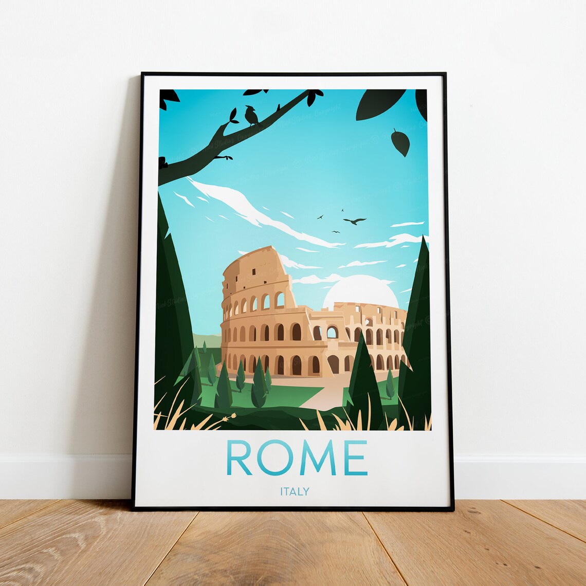 Rome Italy Colosseum Ancient Landmark Modern Flat Style Travel Poster - Image 2