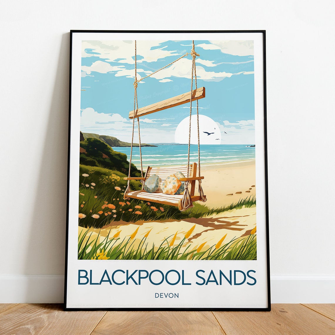 Blackpool Sands Devon Beach Swing Sunny Cove View Travel Poster