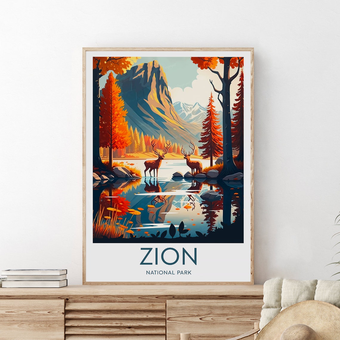 Zion National Park Deer Lake Reflection Autumn Cliffs View Poster
