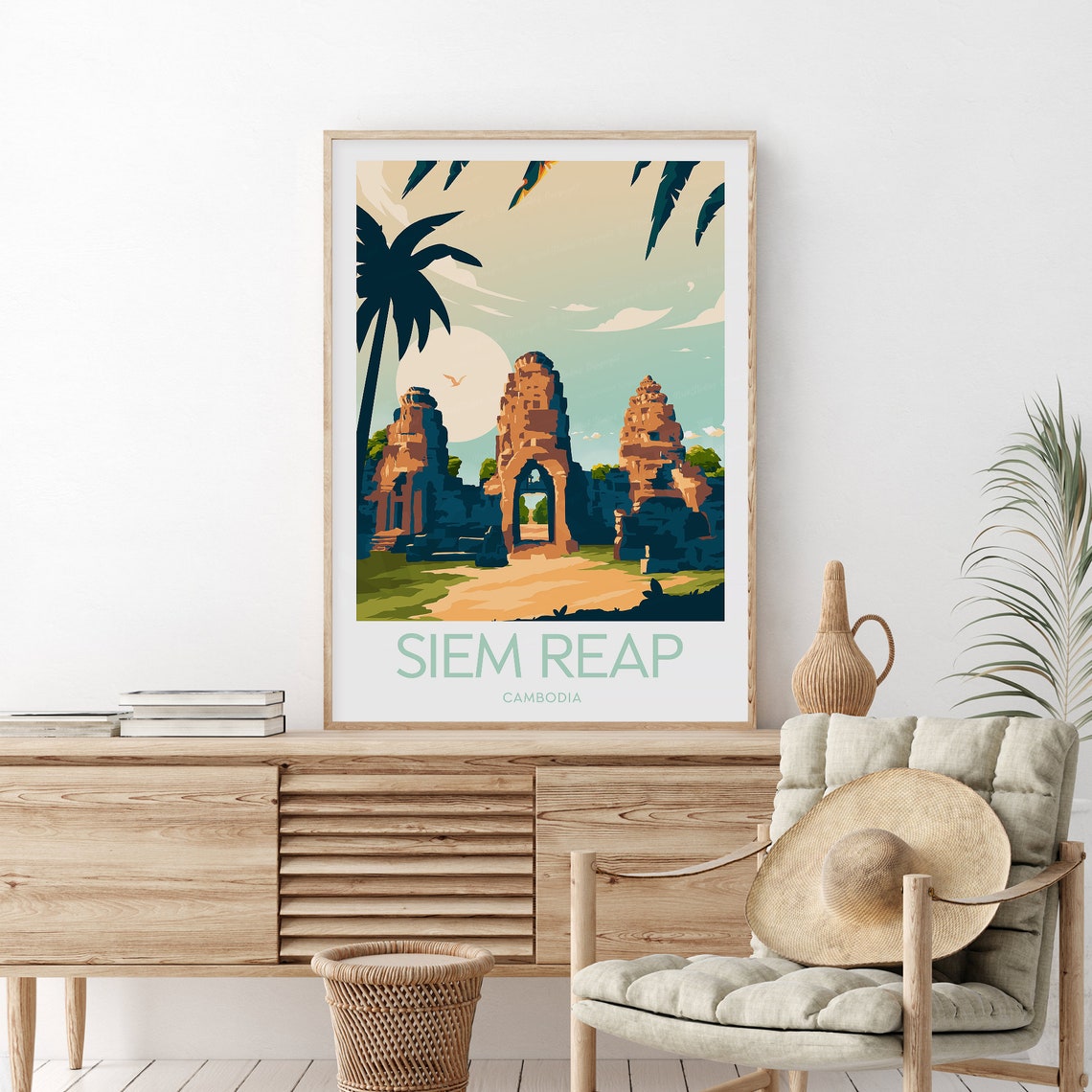 Siem Reap Cambodia Angkor Wat Ancient Temple Ruins Travel Poster