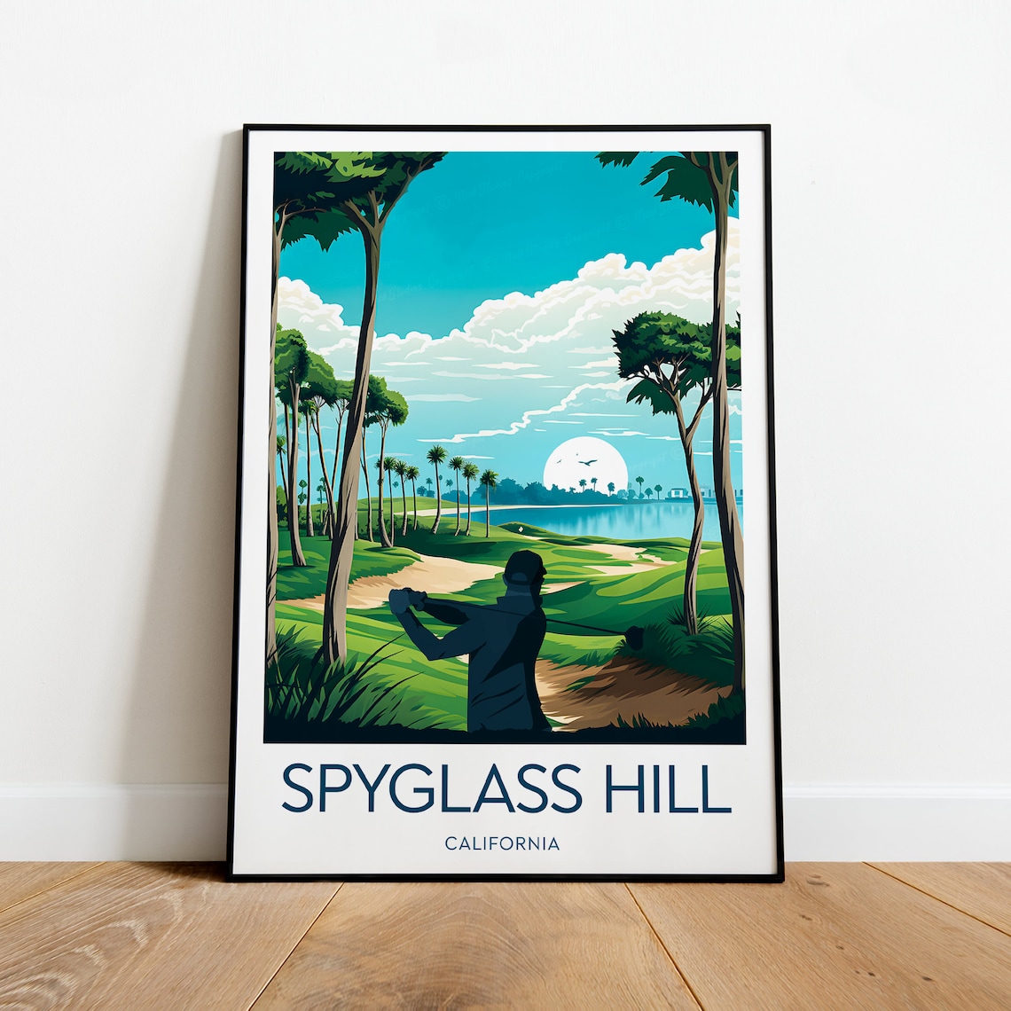 Spyglass Hill California Golf Course Sunset Golfer Silhouette Poster - Image 2
