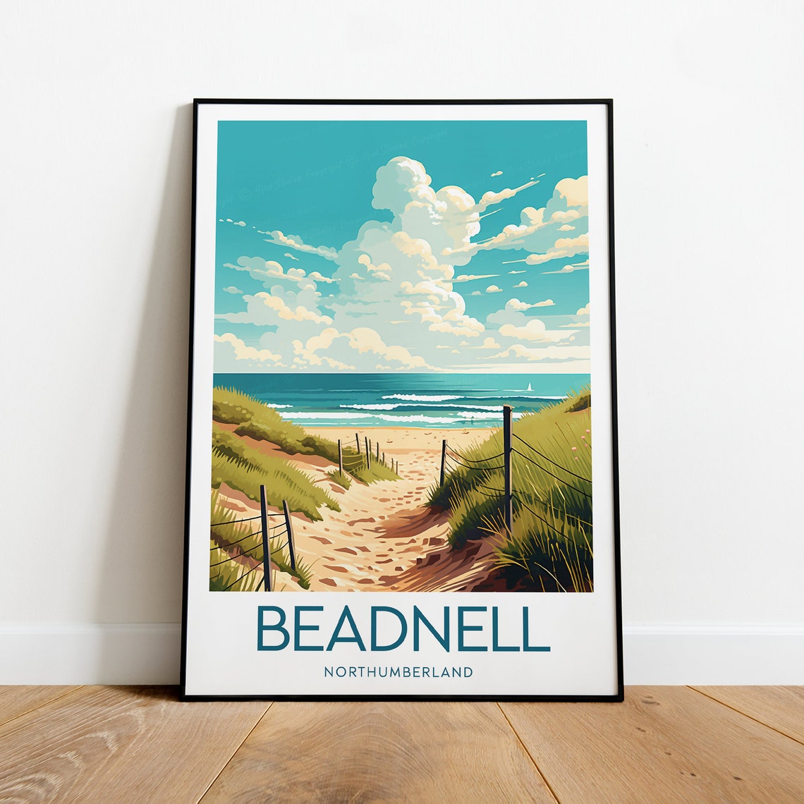 Beadnell Northumberland Sandy Dune Path to Coastal Beach Poster