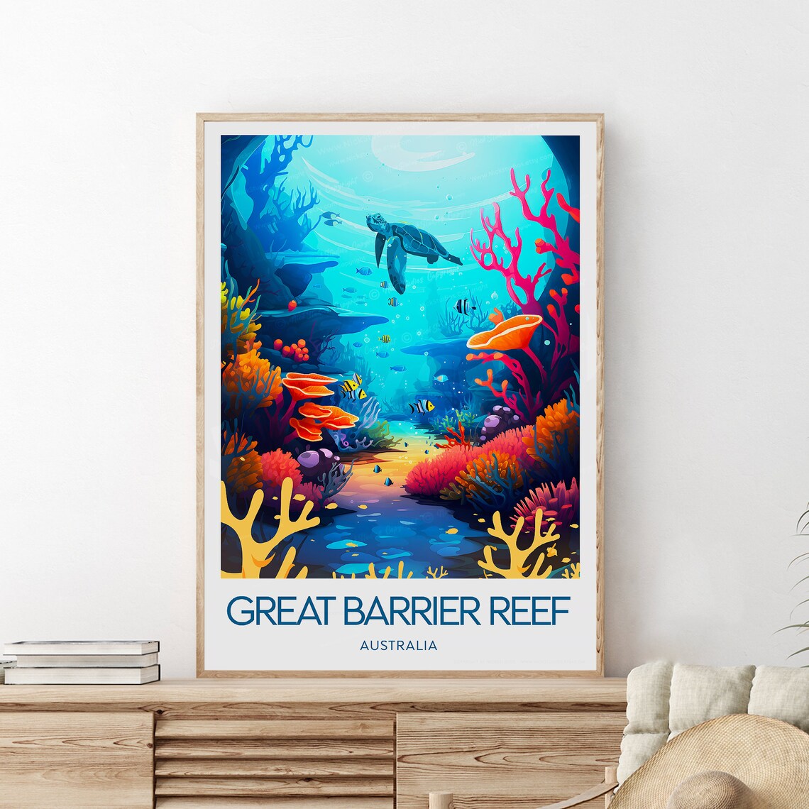 Great Barrier Reef Underwater Sea Turtle Coral Garden Travel Poster - Image 2