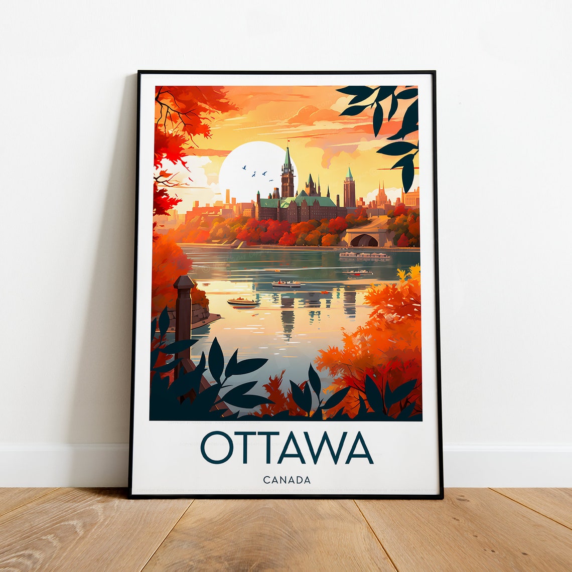 Ottawa Canada Parliament Hill Autumn River Sunset Travel Poster - Image 2