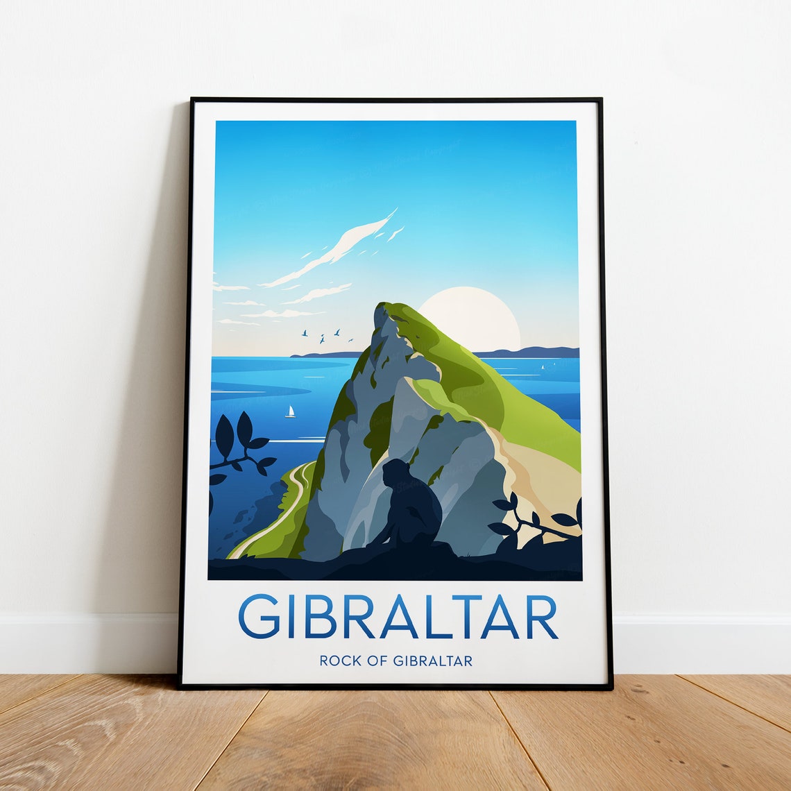 Gibraltar Rock of Gibraltar Macaque Sunset Strait View Travel Poster