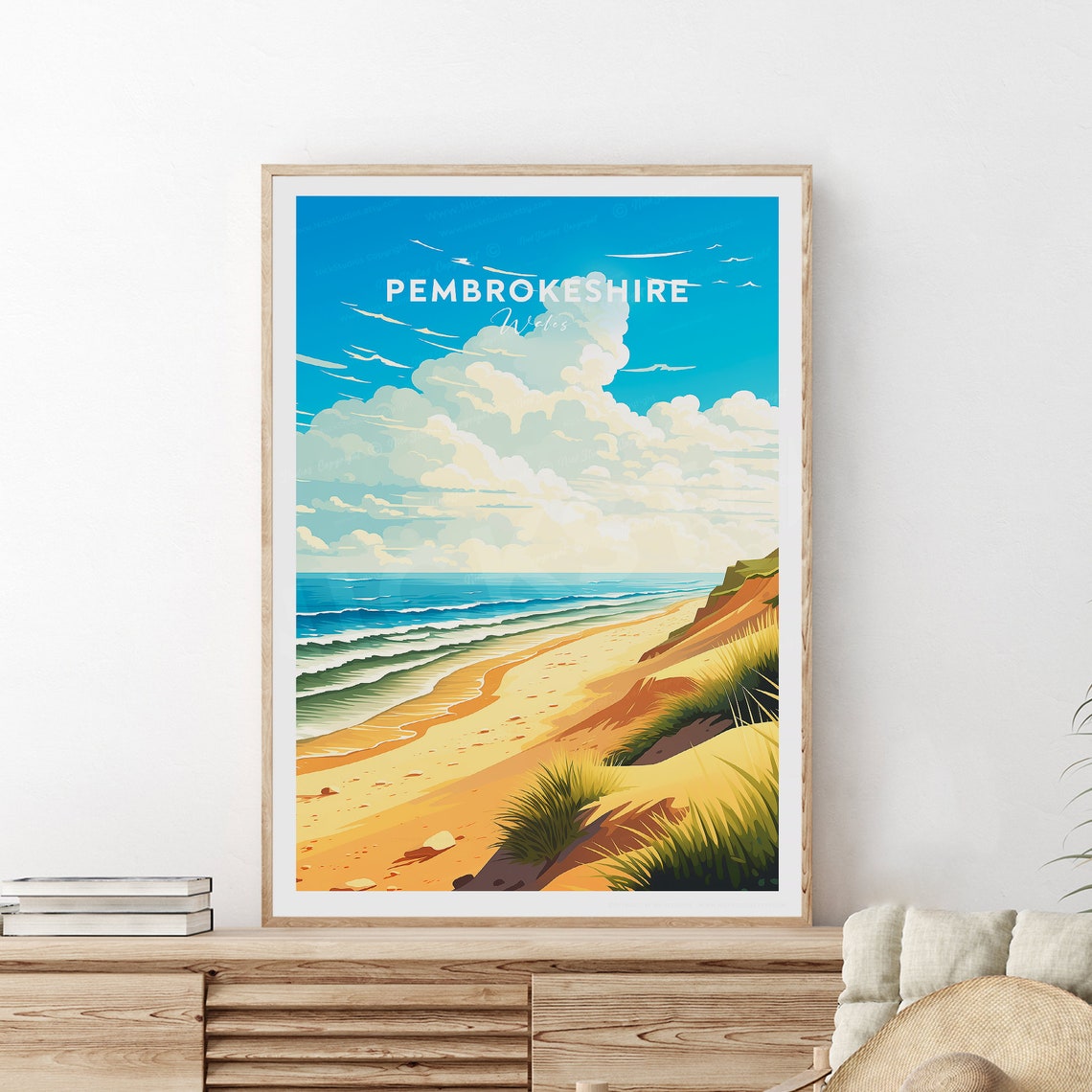 Pembrokeshire Wales Golden Sandy Beach Dunes Coastal Travel Poster