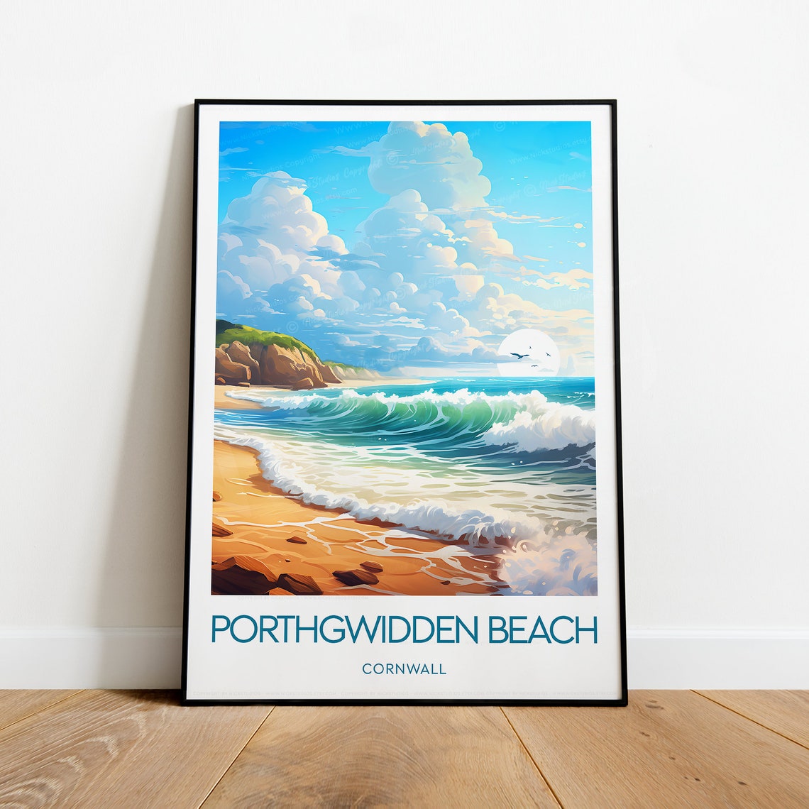 Porthgwidden Beach Cornwall Surf Waves Coastal Travel Poster