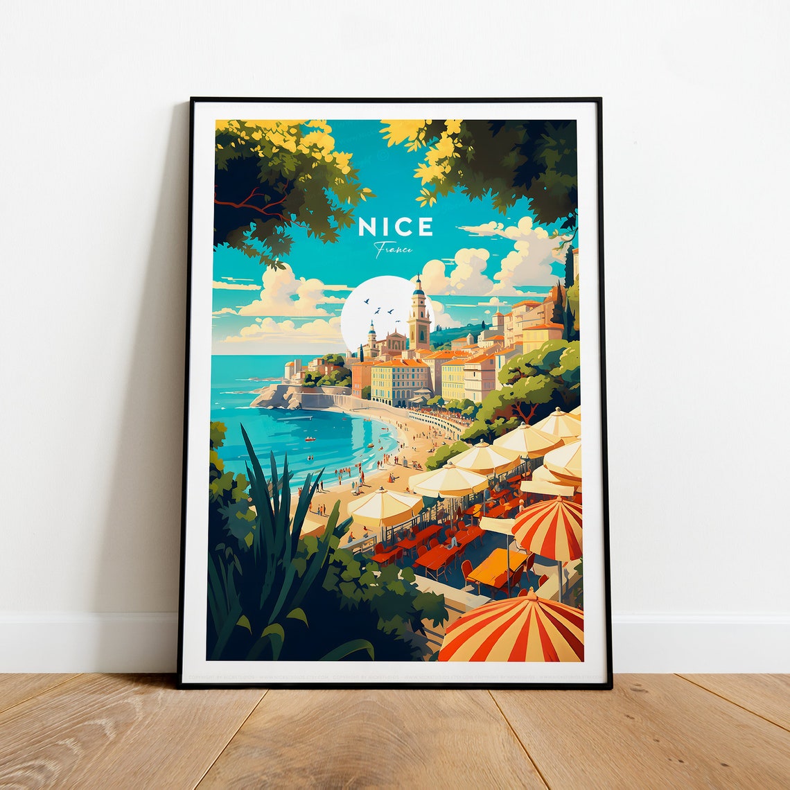 Nice French Riviera Promenade Beach Umbrellas Old Town Poster - Image 2