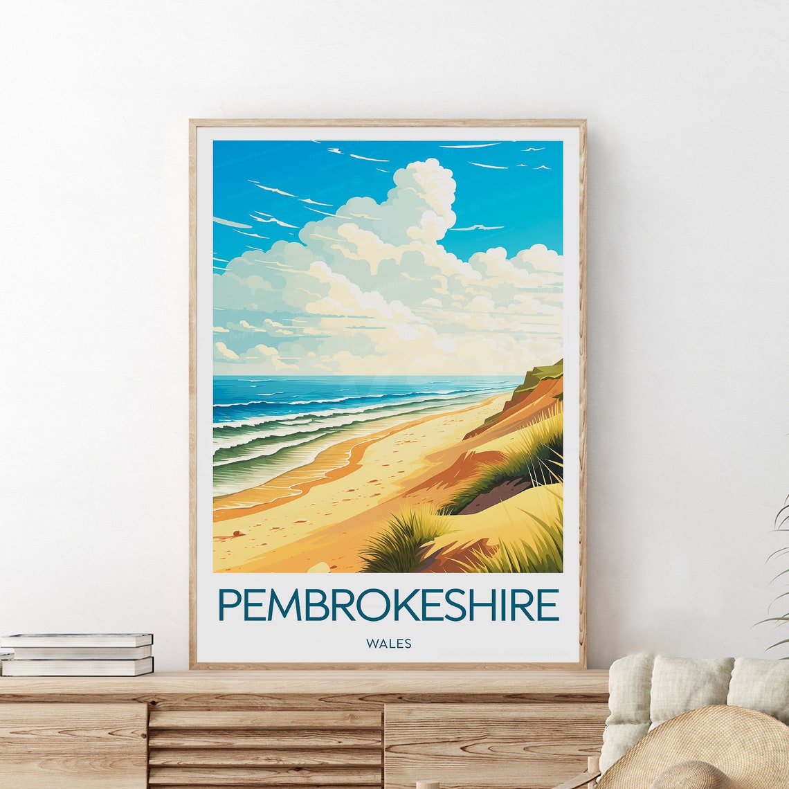 Pembrokeshire Wales Golden Sandy Beach Dunes Coast Travel Poster - Image 2