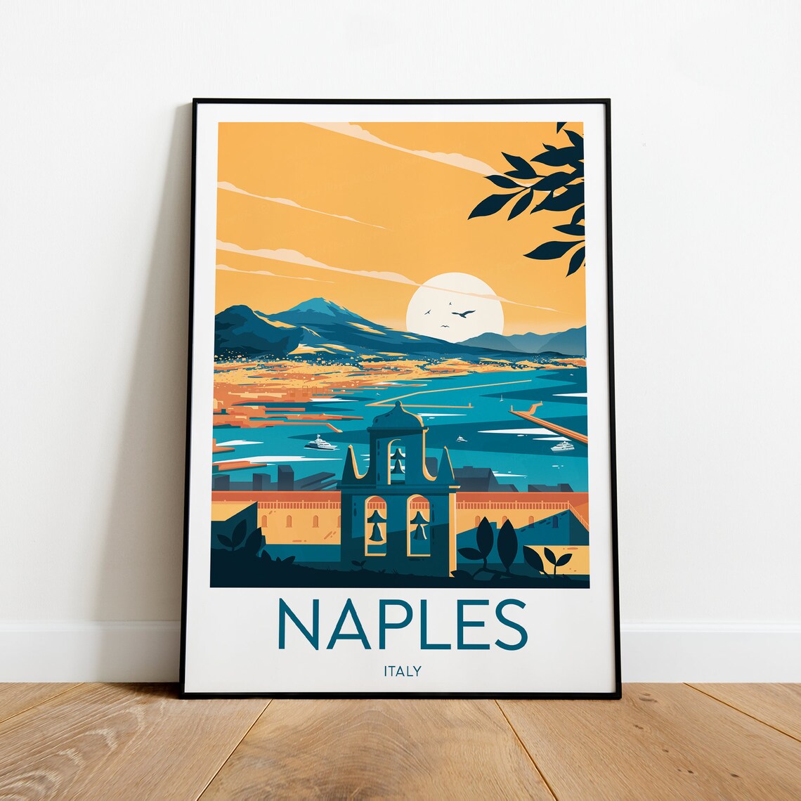 Naples Italy Sunset Bay Vesuvius Harbor Cityscape Travel Poster - Image 2