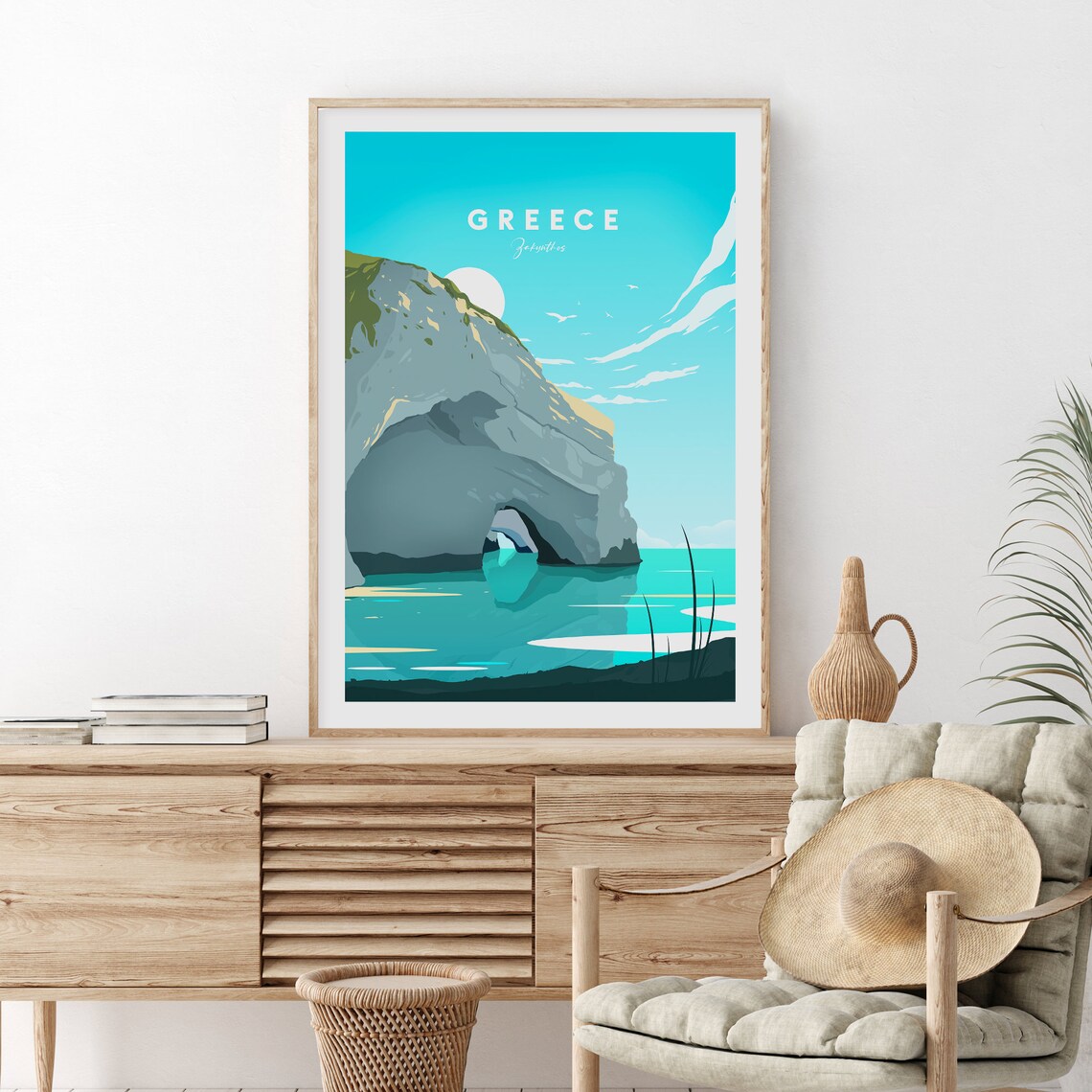 Zakynthos Greece Sea Cave Arch Turquoise Coast Travel Poster