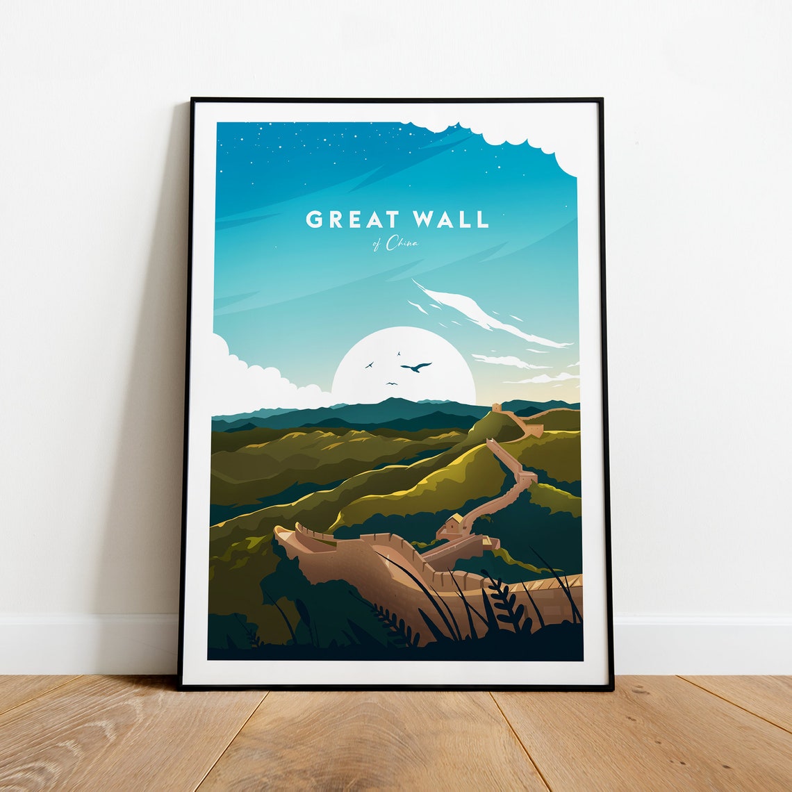 Great Wall of China Mountain Landscape Sunrise Travel Poster