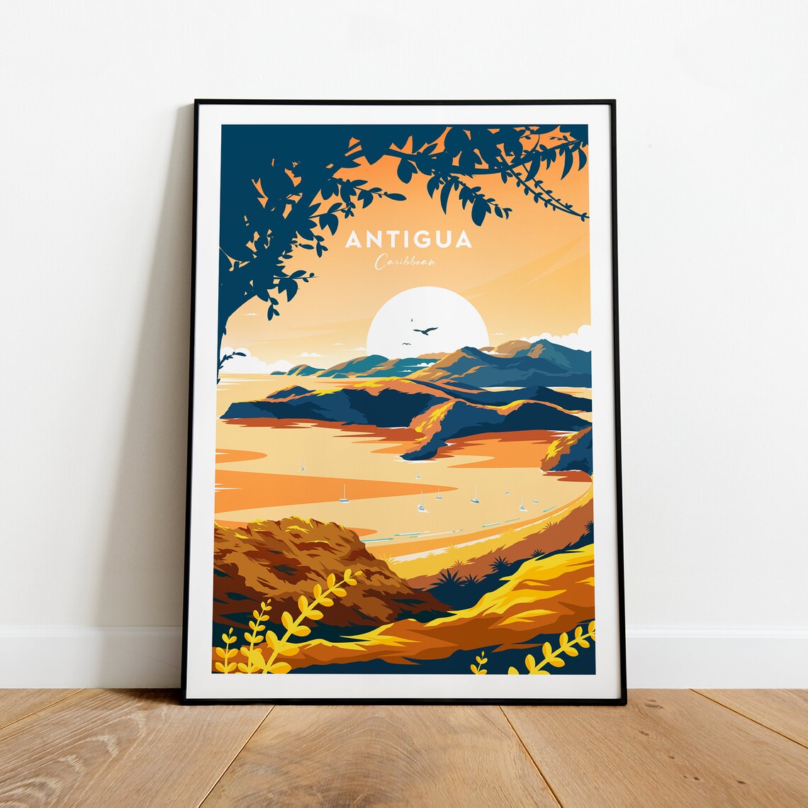 Antigua Caribbean Sunset Bay Sailboats Tropical Coast Poster - Image 2