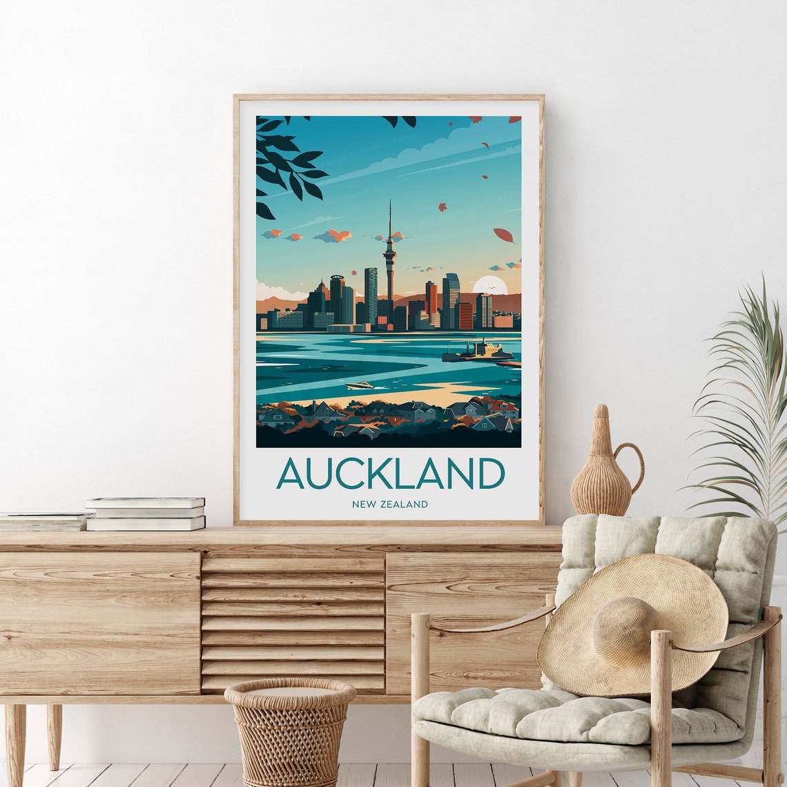 Auckland Evening Travel Print New Zealand Auckland Poster New Zealand Print Wedding Gift Birthday