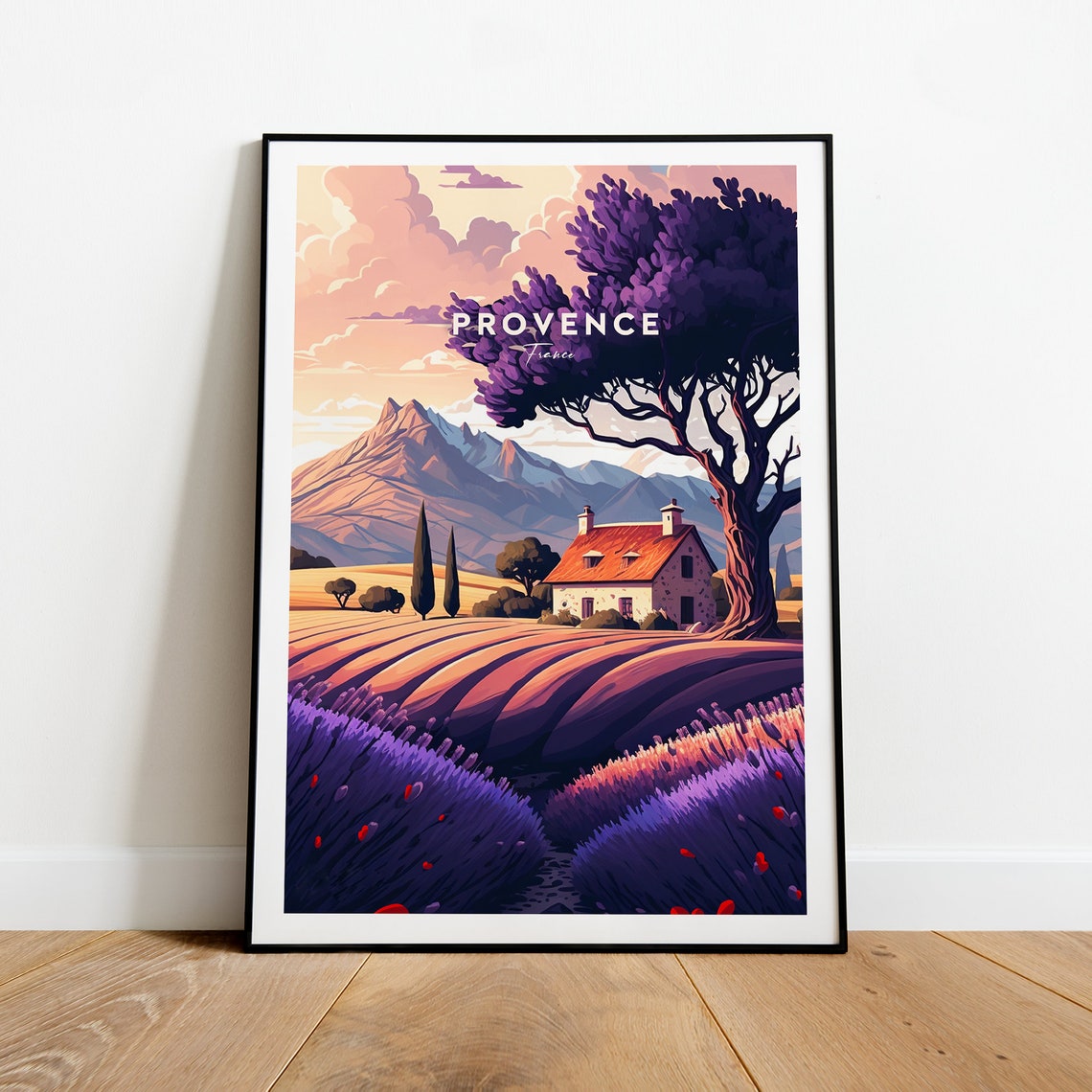 Provence France Lavender Fields Farmhouse Sunset Glow Poster - Image 2