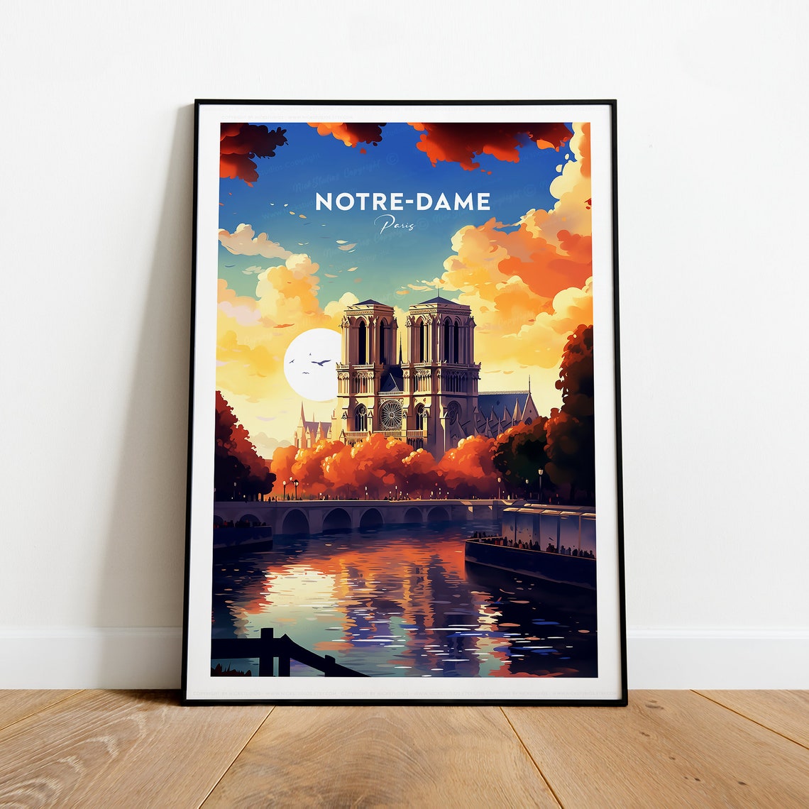 Notre-Dame Paris Cathedral Sunset Over the Seine River Poster - Image 2