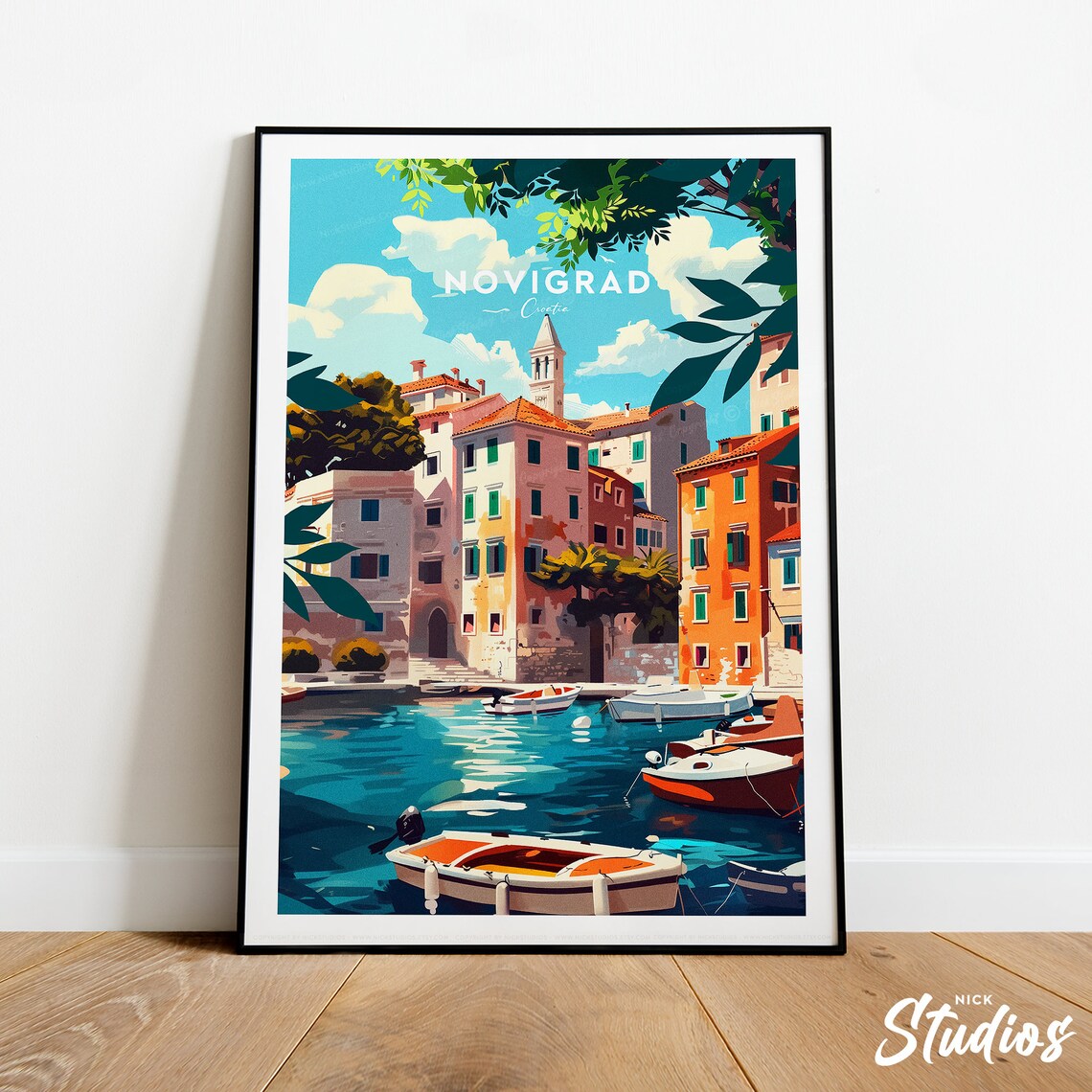 Novigrad Croatia Traditional Fishing Harbor Old Town Travel Poster