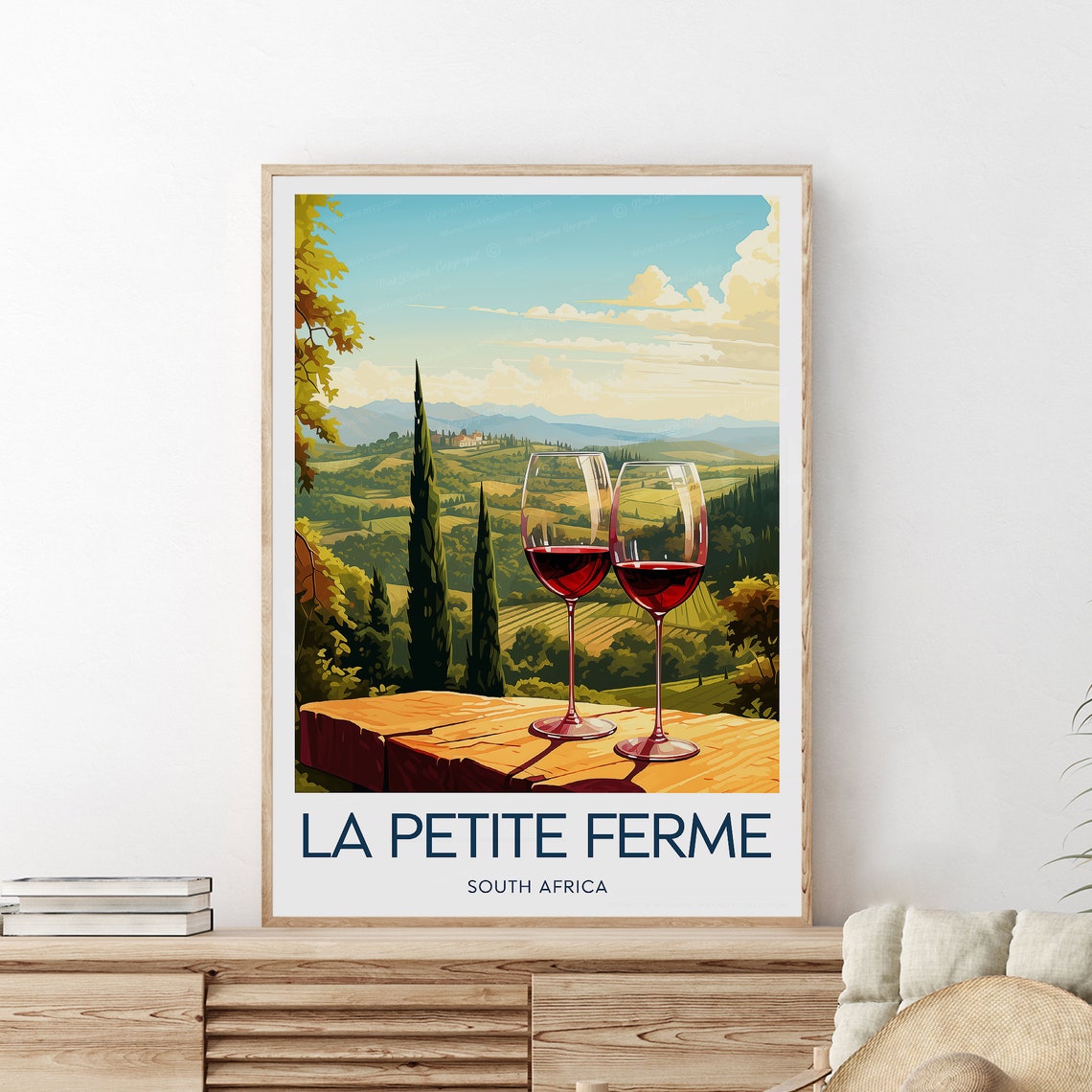 La Petite Ferme Red Wine Glasses in Franschhoek Valley Poster