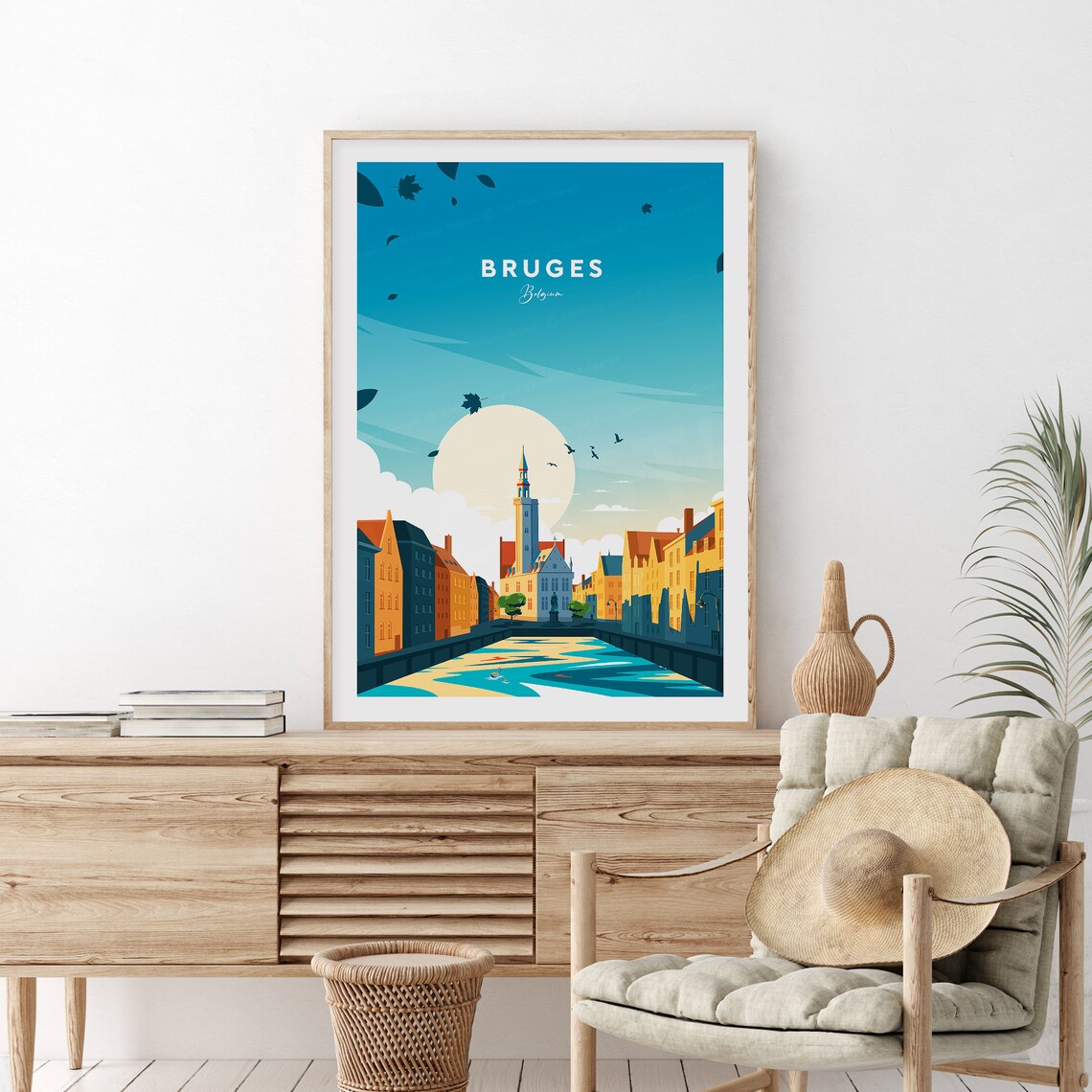 Bruges Belgium Canal Sunset Belfry Tower Historic Old Town Poster