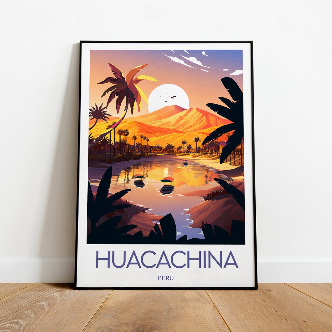 Huacachina Desert Oasis Lagoon Sunset Peru South America Travel Poster - Image 2