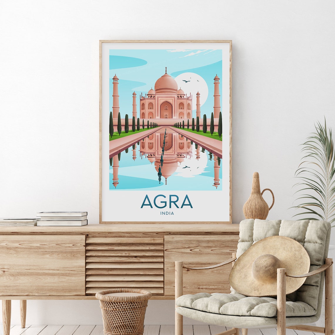 Agra India Taj Mahal Perfect Reflection in the Pool Sunrise Poster