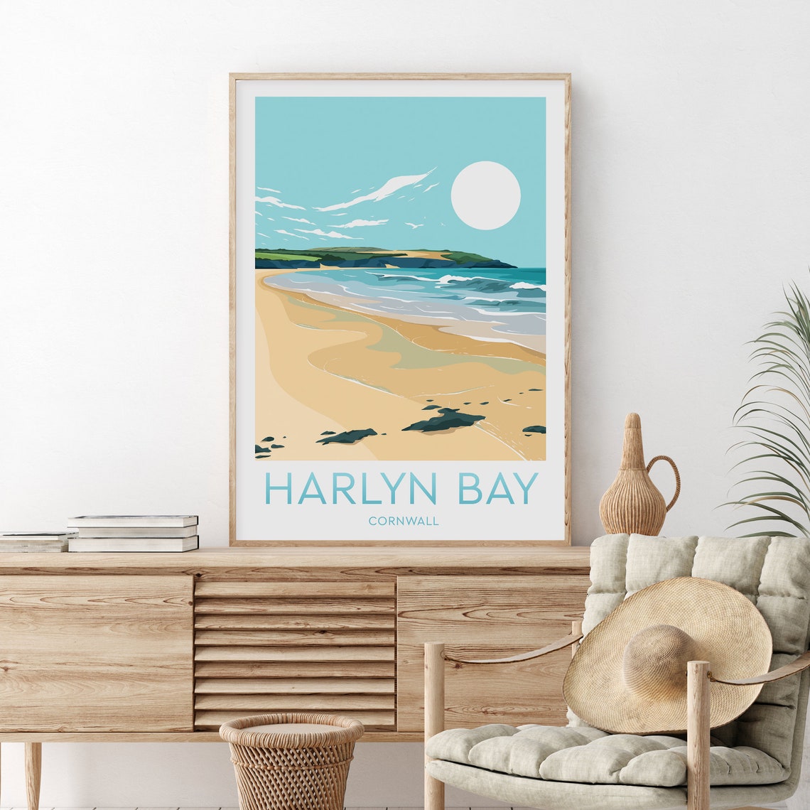 Harlyn Bay Cornwall Sandy Beach Headland Sunny Coast Surf Poster - Image 2