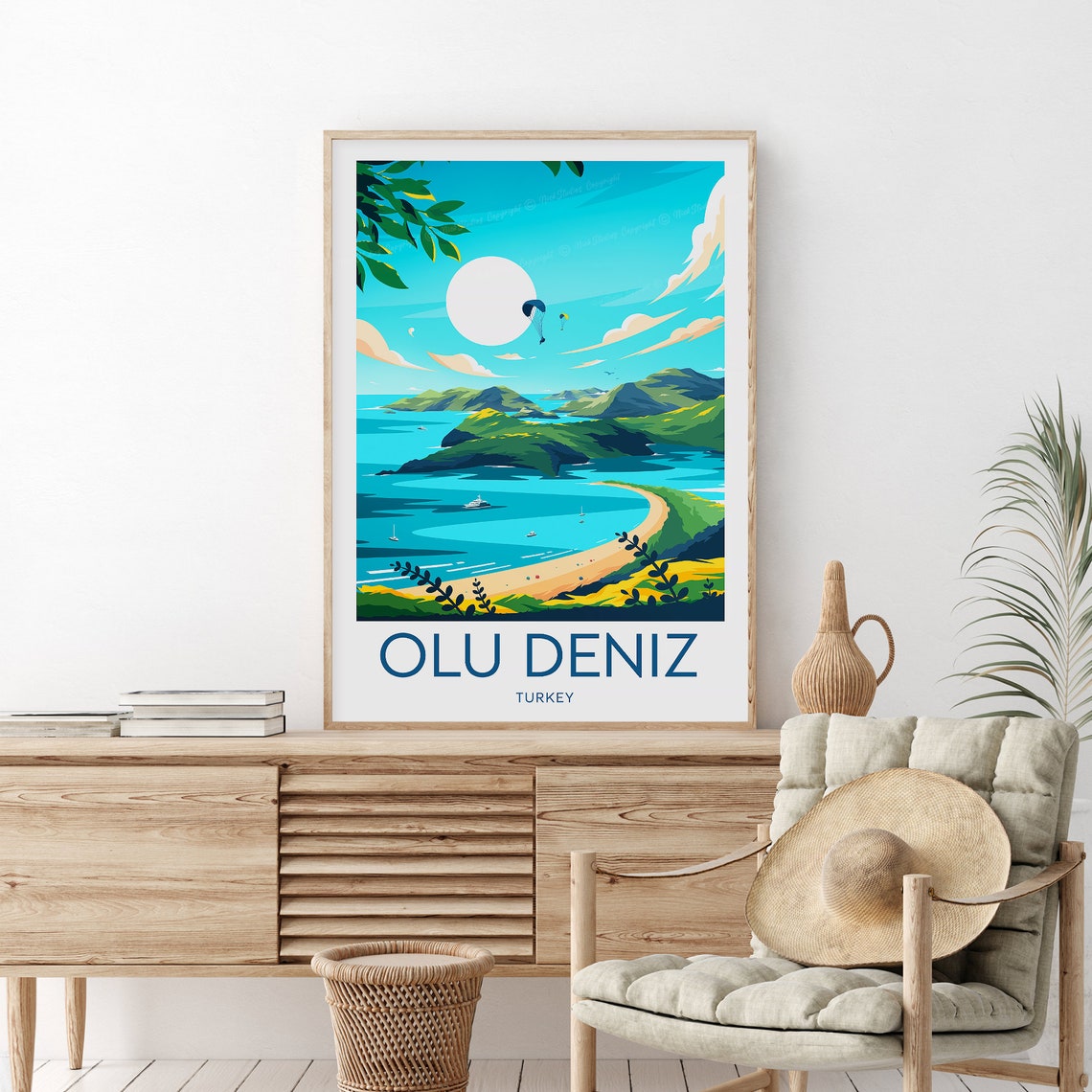 Olu Deniz Turkey Blue Lagoon Beach Paragliders Travel Poster