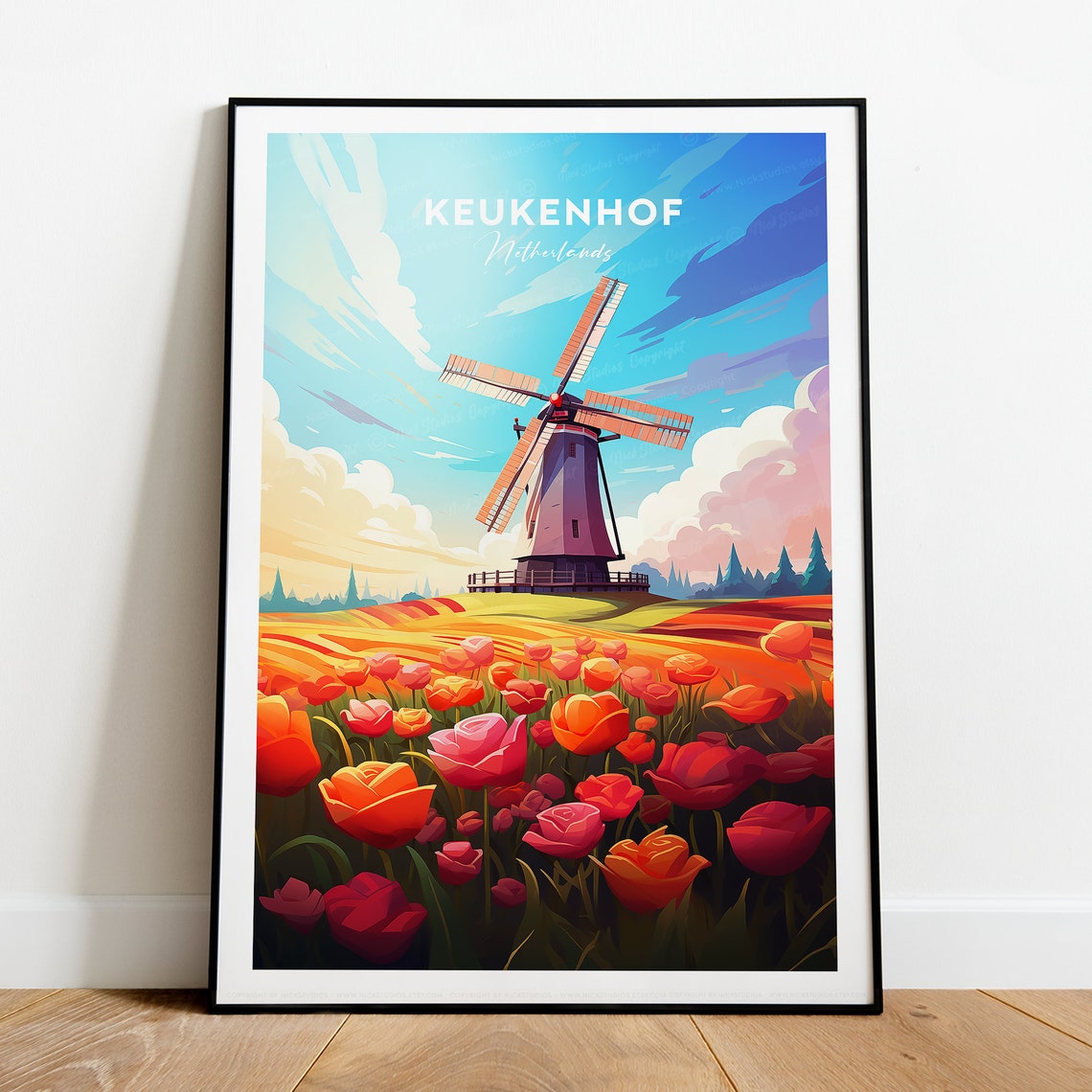 Keukenhof Netherlands Windmill in Blooming Tulip Fields Poster - Image 2