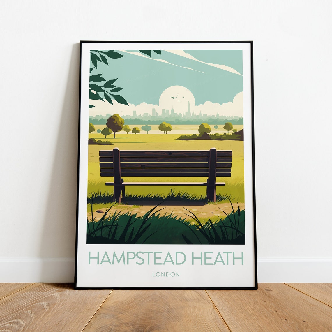 Hampstead Heath London Park Bench Distant Skyline Morning Poster