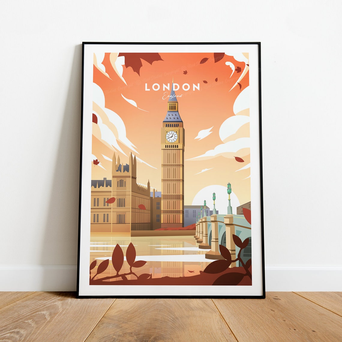 London England Big Ben Autumn Sunset Westminster Riverside Poster - Image 2