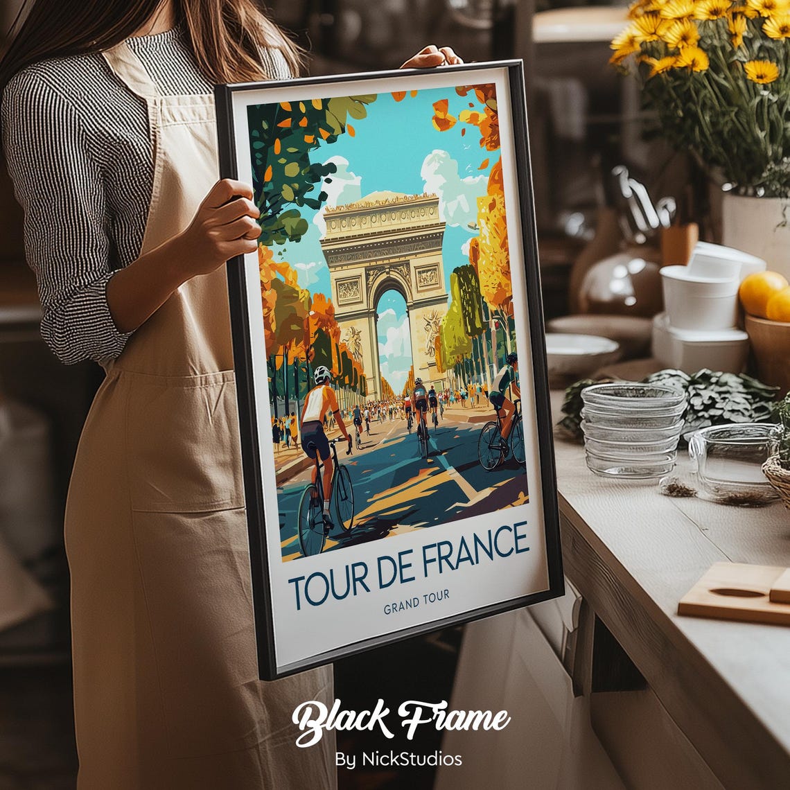 Tour de France Cyclists Racing Past Arc de Triomphe Paris Poster