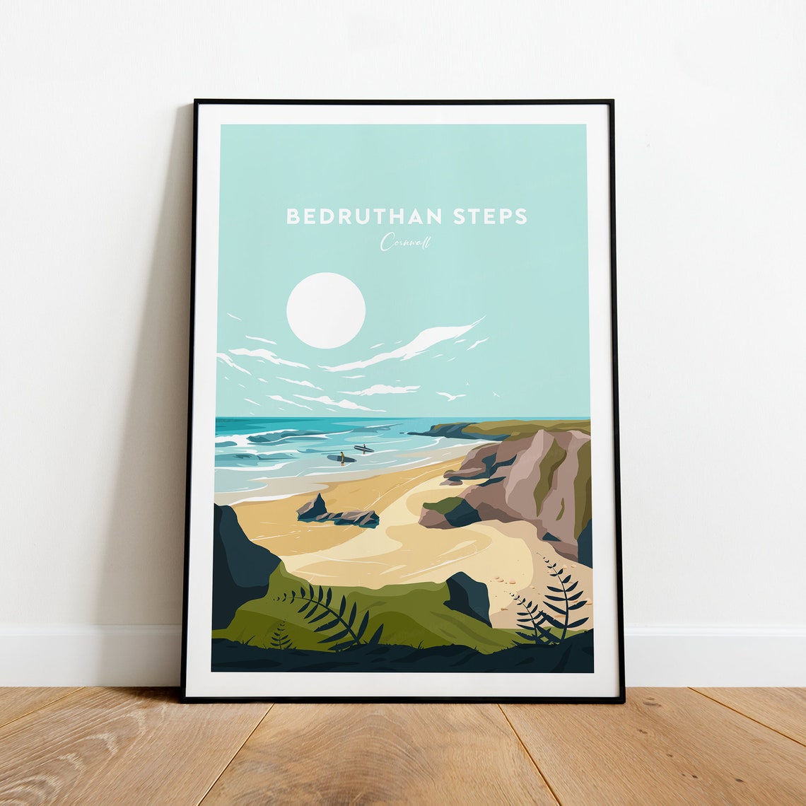 Bedruthan Steps Cornwall Cliffs Sandy Cove Coastal Travel Poster - Image 2