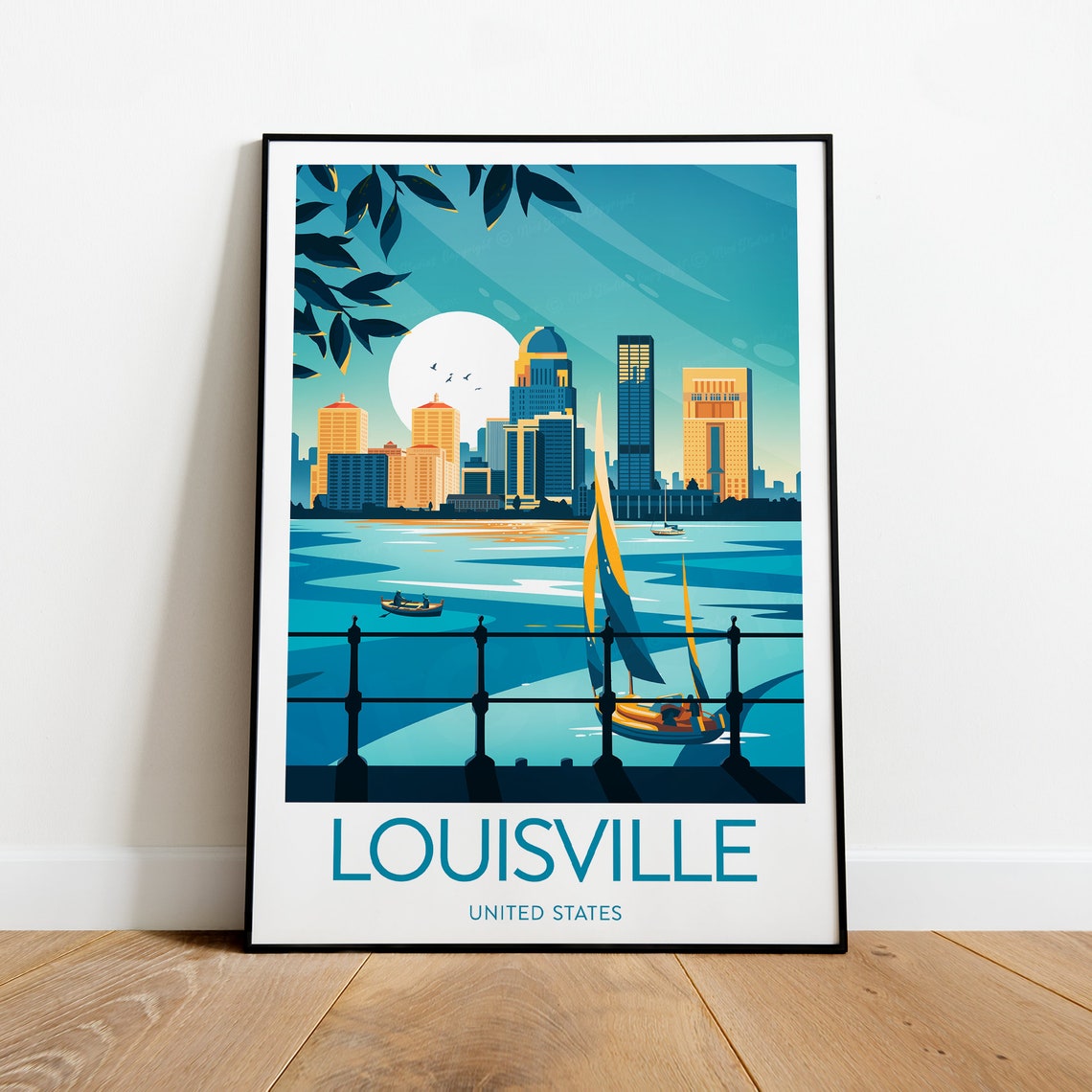 Louisville Kentucky Riverfront Skyline Sailboats Evening City Poster