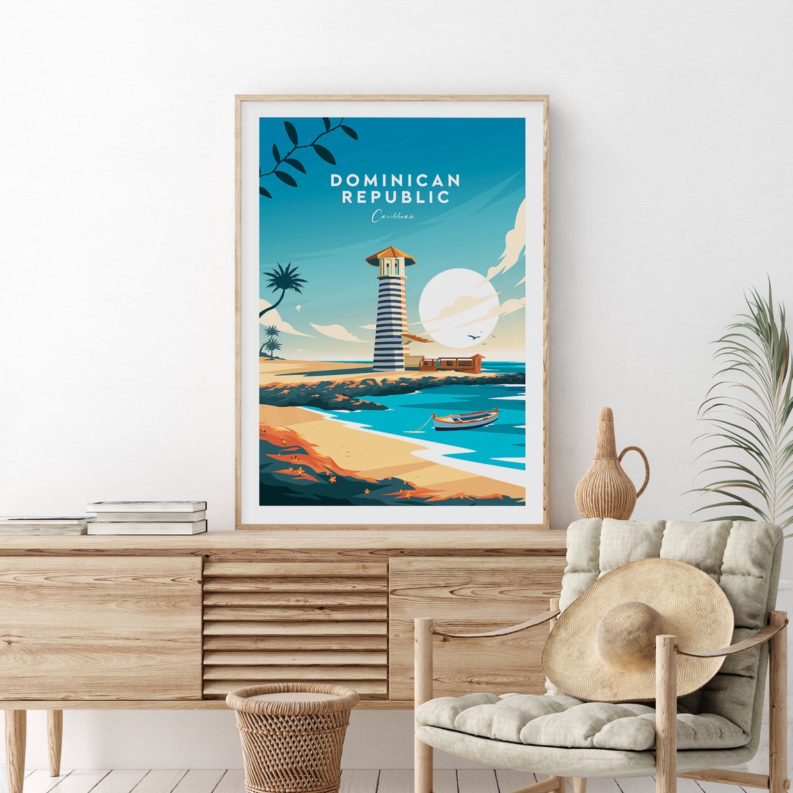 Dominican Republic Caribbean Lighthouse Beach Sail Boat Poster - Image 2