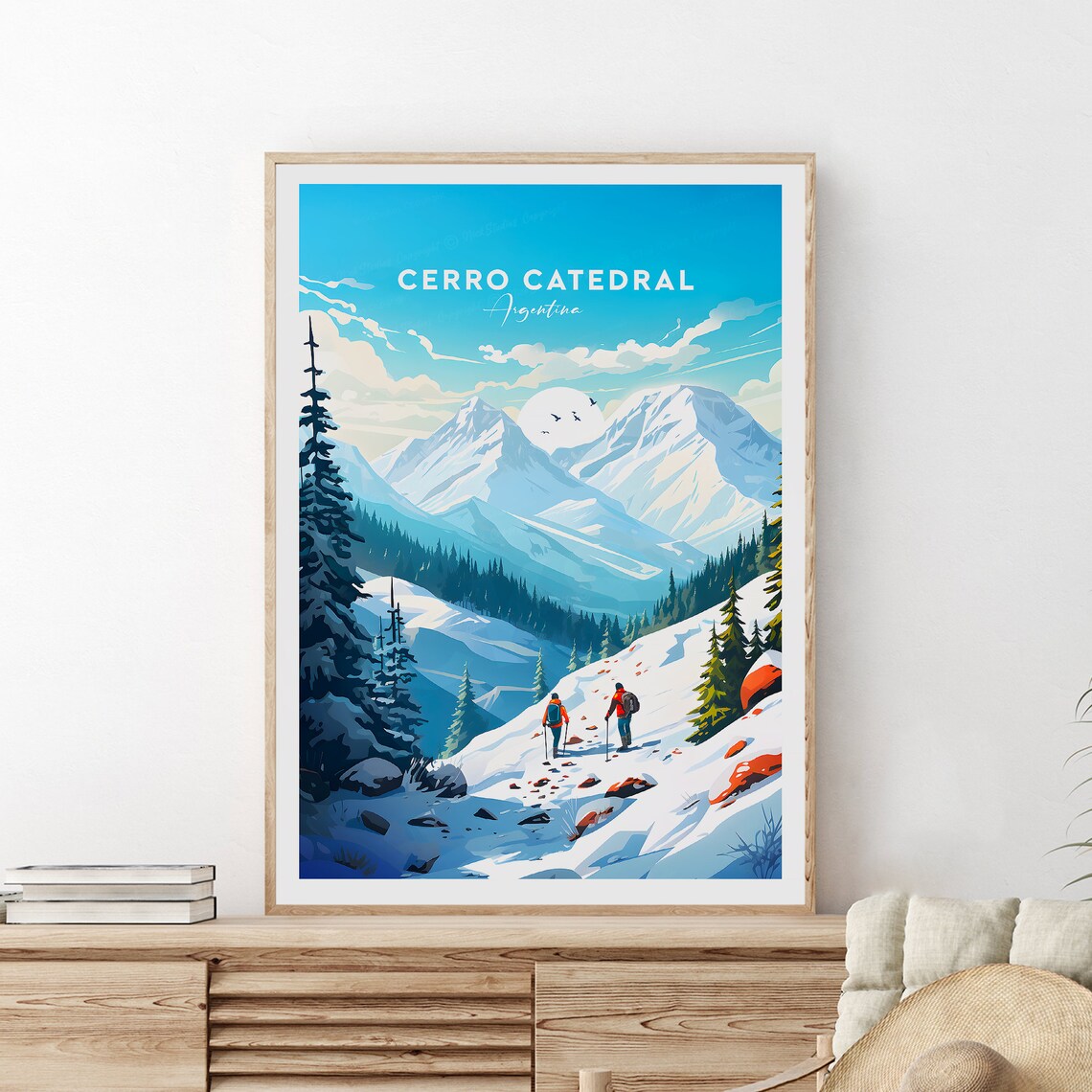 Cerro Catedral Argentina Snowy Ski Peaks Vintage Travel Poster