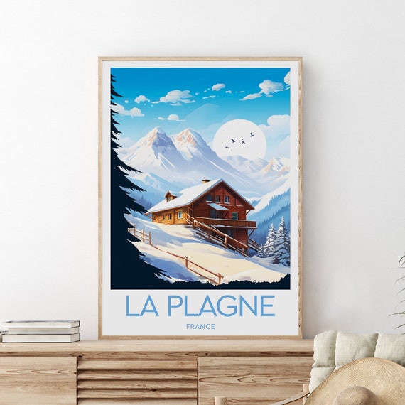 La Plagne Travel Print France Ski Resort La Plagne Poster Ski Art Wedding Gift Birthday