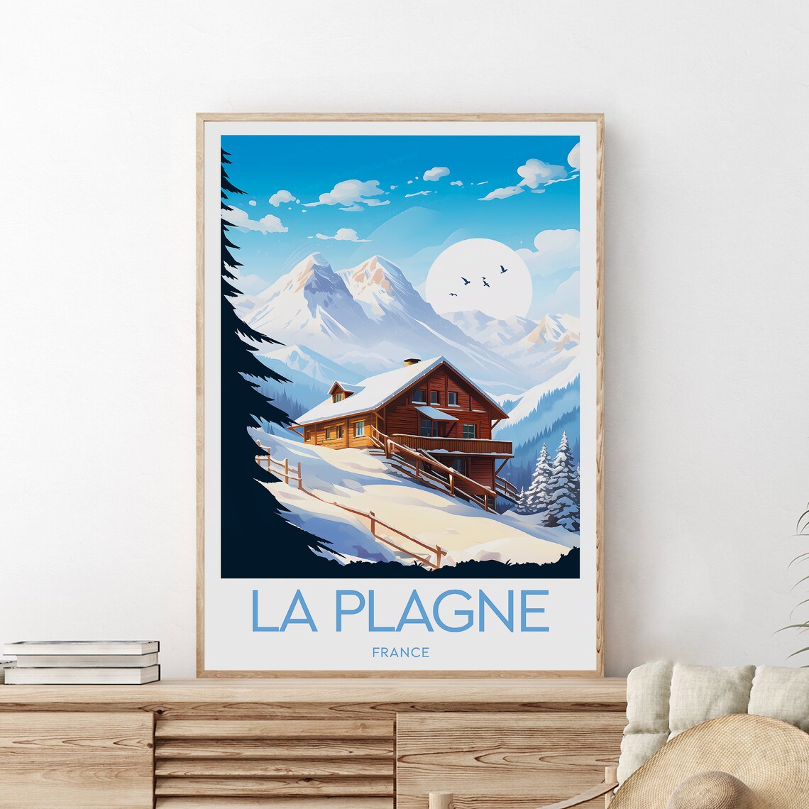 La Plagne France Snowy Alpine Chalet Winter Ski Travel Poster