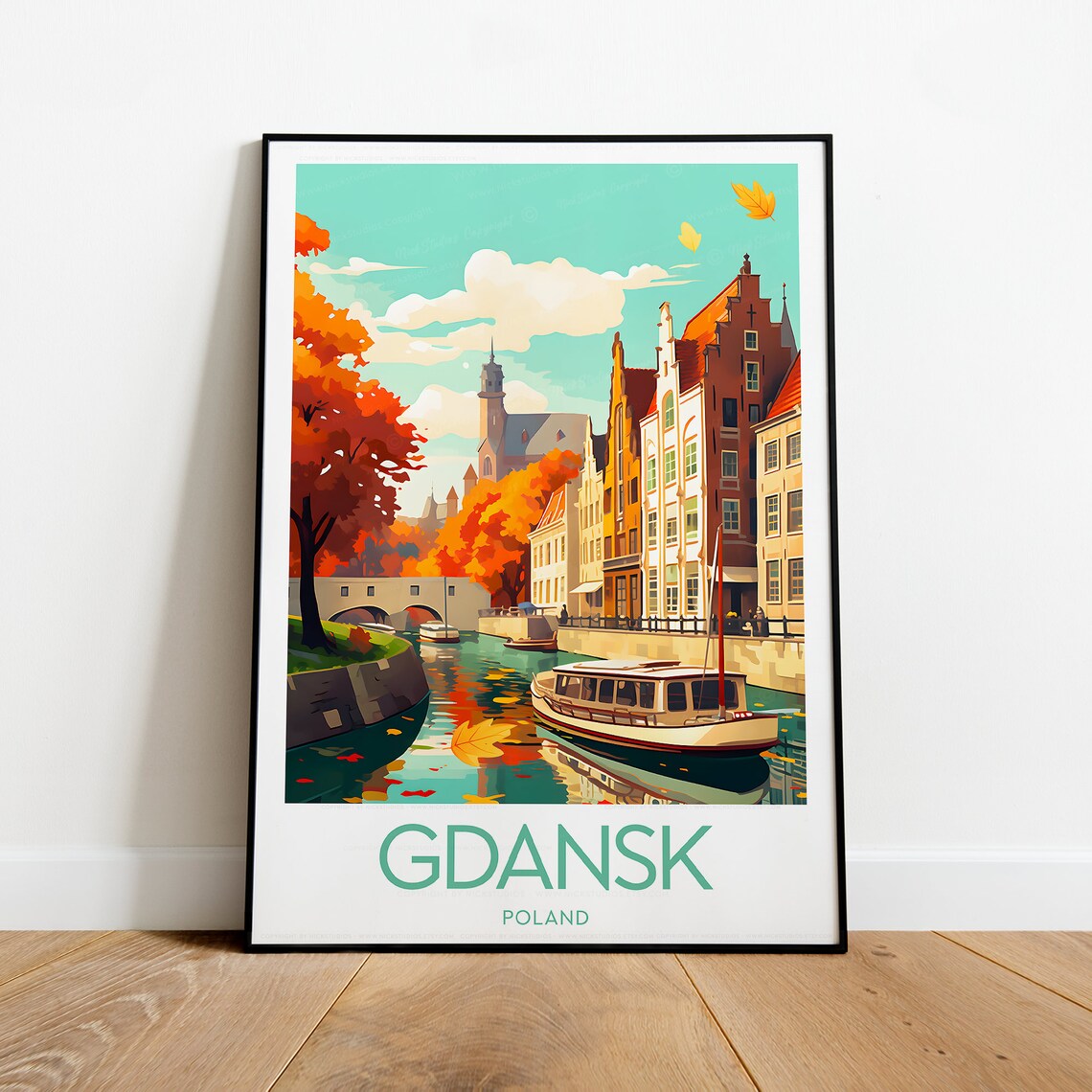 Gdansk Autumn Canal Colorful Old Town Waterfront Poland Poster - Image 2