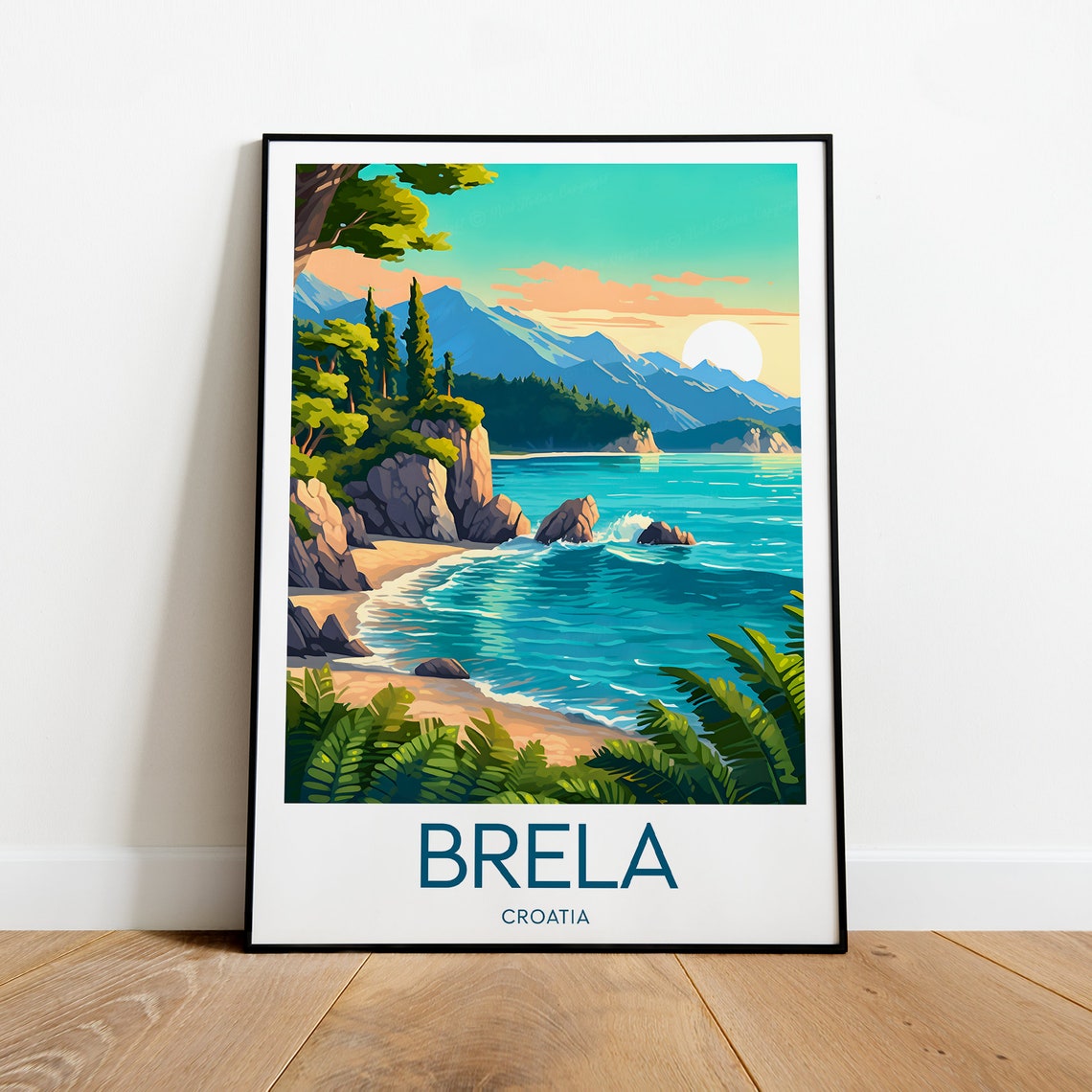Brela Croatia Turquoise Cove Pine Cliffs Adriatic Travel Poster
