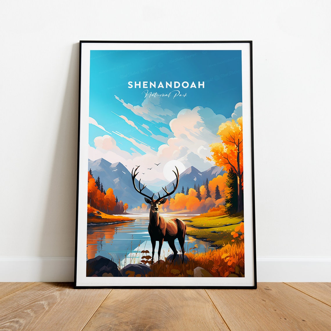 Shenandoah National Park Autumn Lake Fall Deer Travel Poster