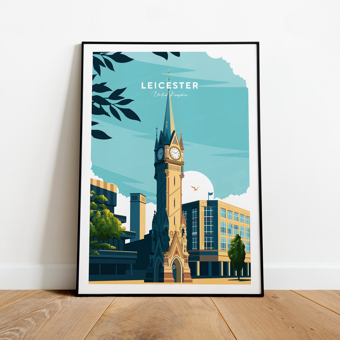 Leicester United Kingdom Historic Clock Tower Bright Skyline Poster