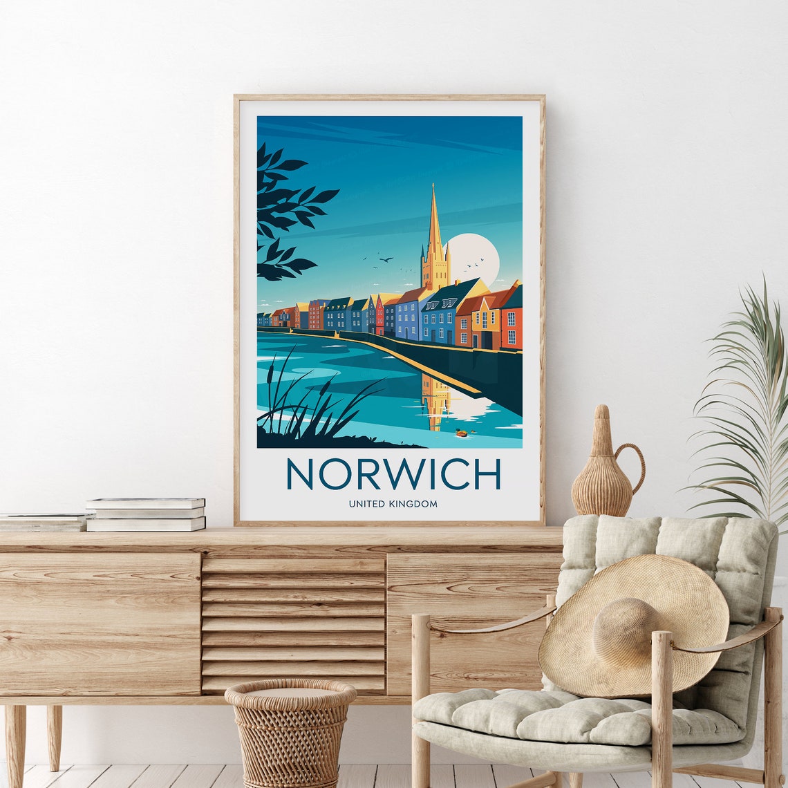 Norwich United Kingdom Riverside Cathedral Spire Night Poster