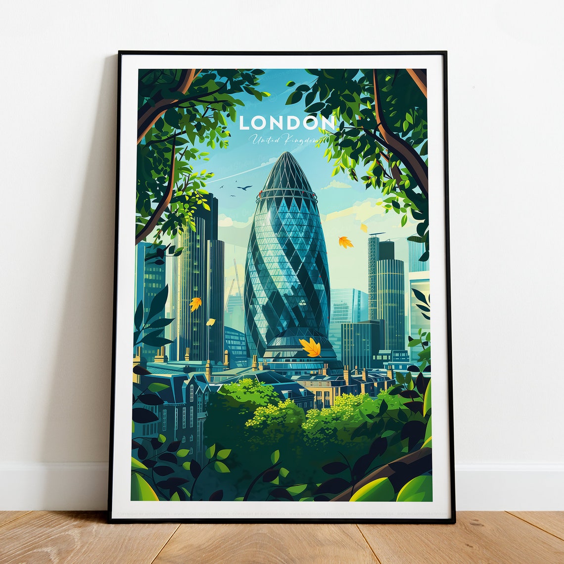 London Traditional Travel Print Uk London Poster London Poster Print The Gherkin Print London Artwork The Gherkin Poster - Image 2