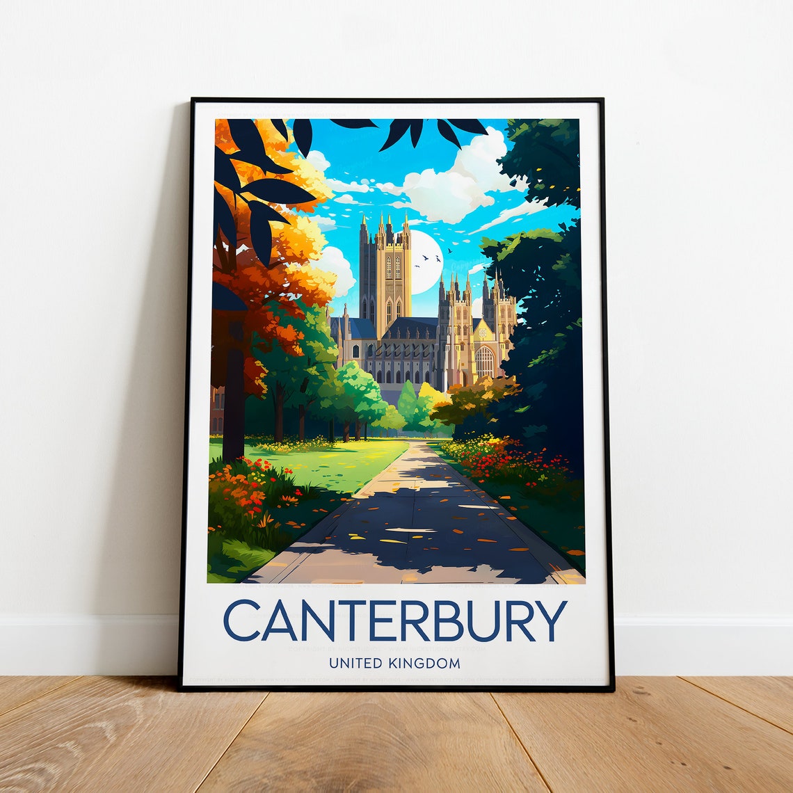Canterbury Cathedral Through Autumn Trees Illustrated Travel Poster