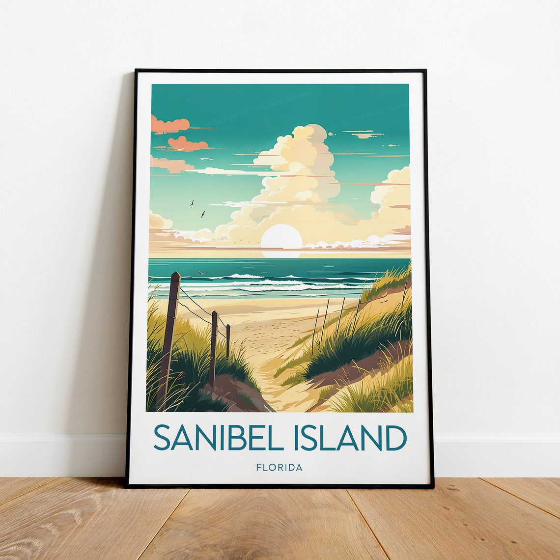Sanibel Island Vintage Beach Sunset Path Florida Travel Poster