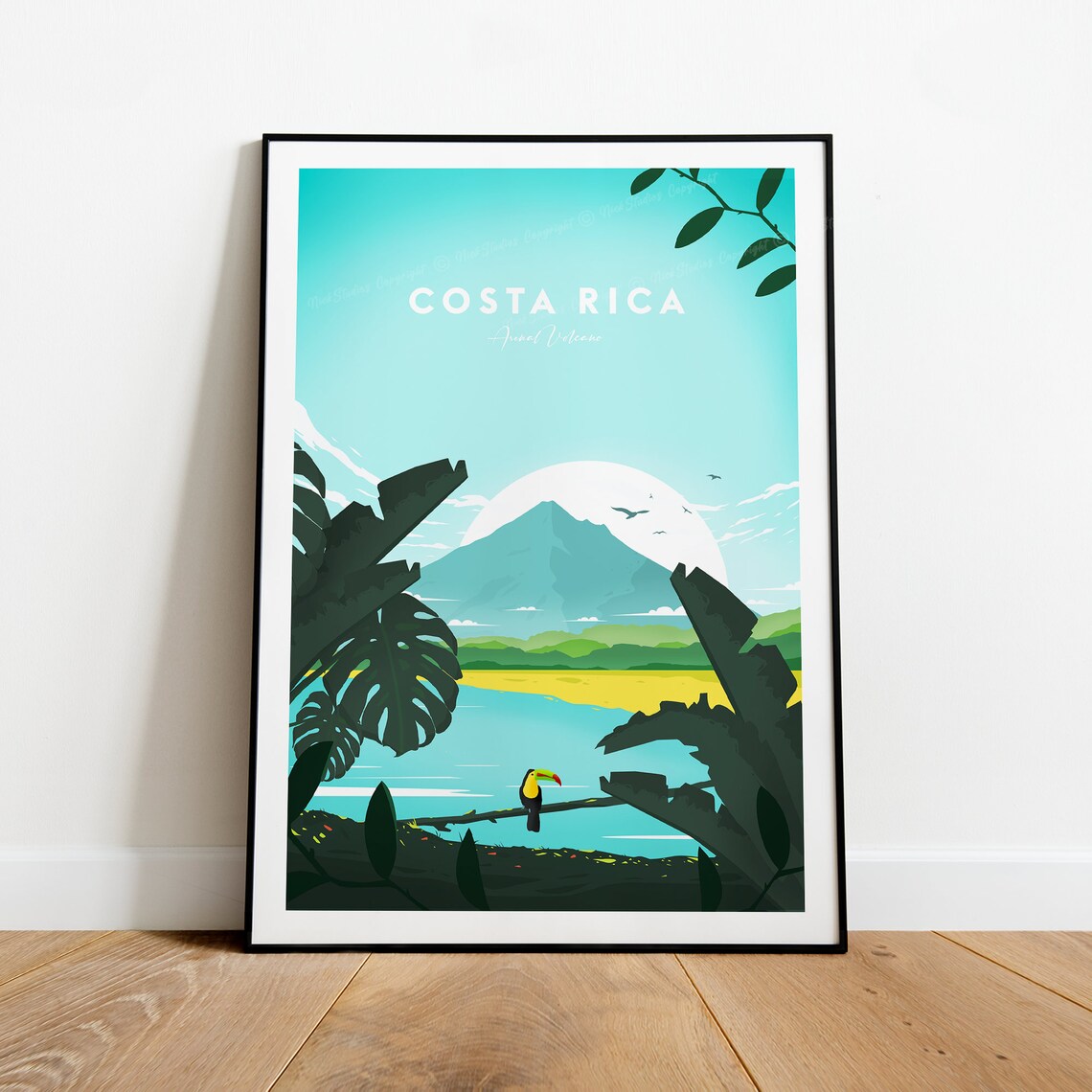 Costa Rica Volcano Toucan Jungle Lake Scenic Nature Travel Poster - Image 2