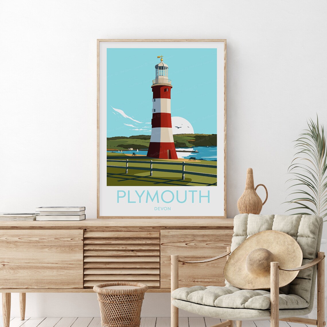 Plymouth Devon Smeaton Tower Lighthouse Coastal View Travel Poster - Image 2