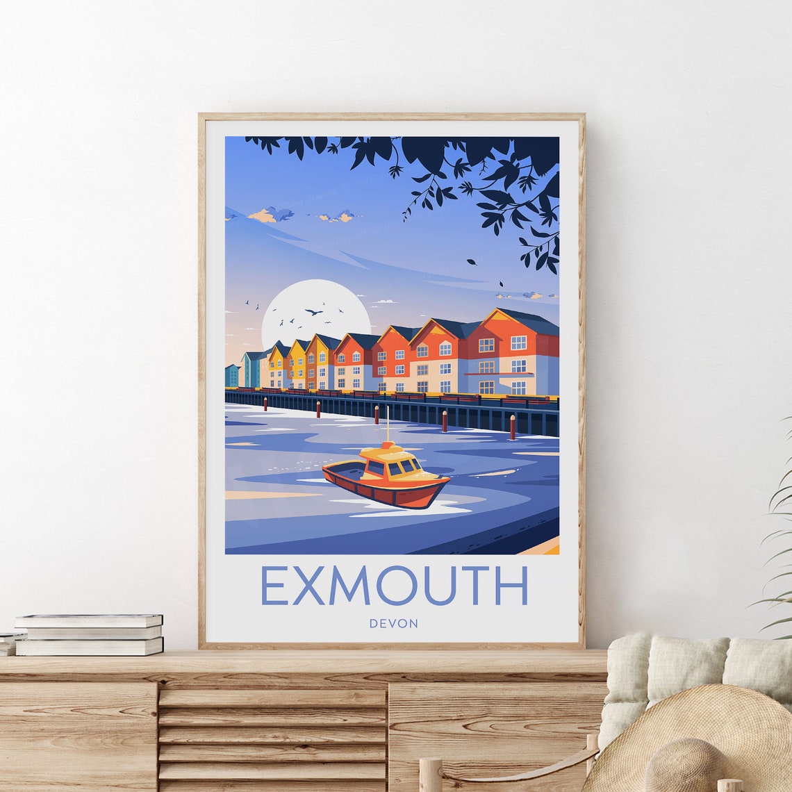 Exmouth Devon Sunset Harbour Colorful Quayside Buildings Poster